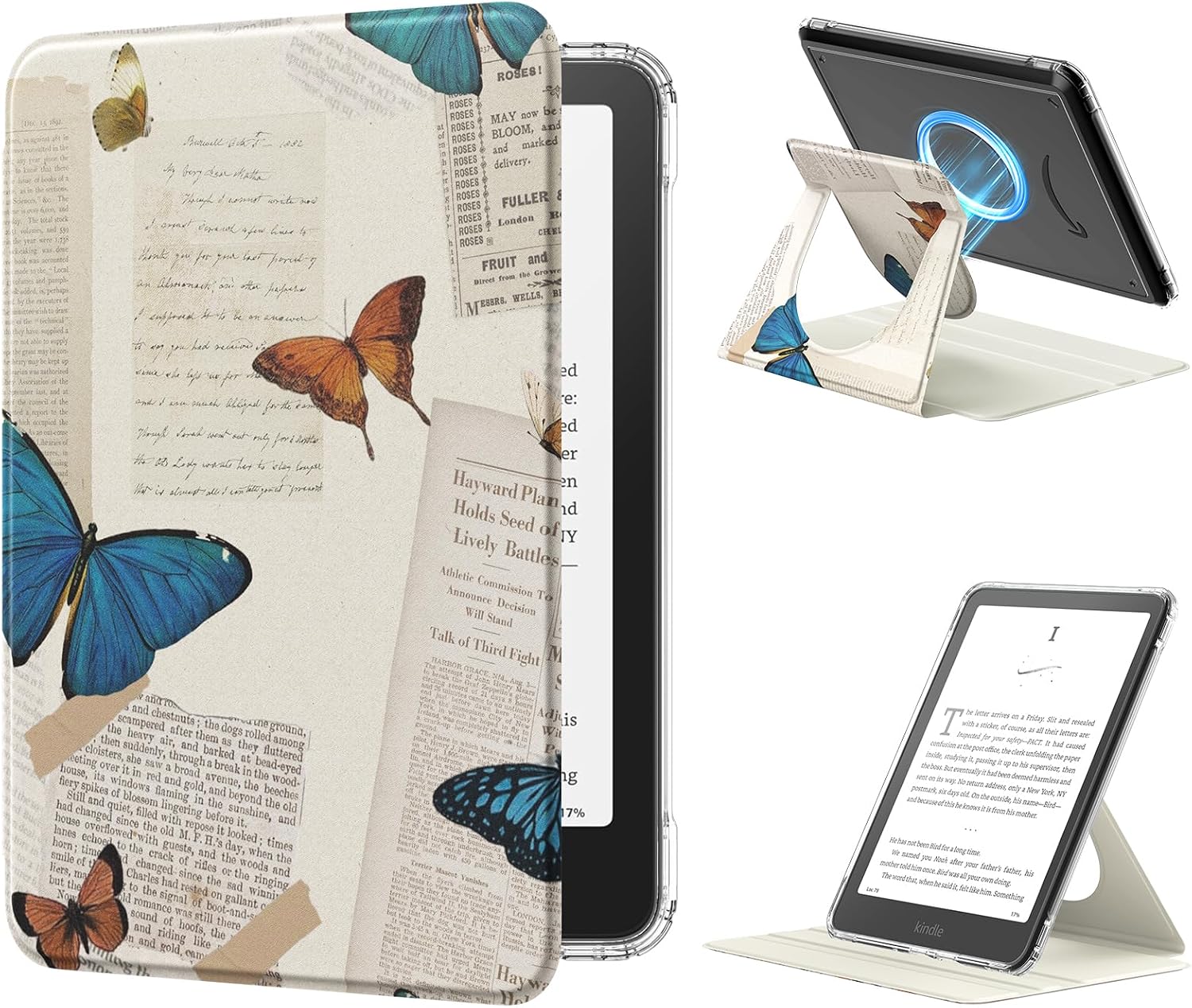 ESTUCHE MOKO 360° ROTATIVO DESMONTABLE PARA EBOOK READER 7' RETRO MARIPOSA - 1