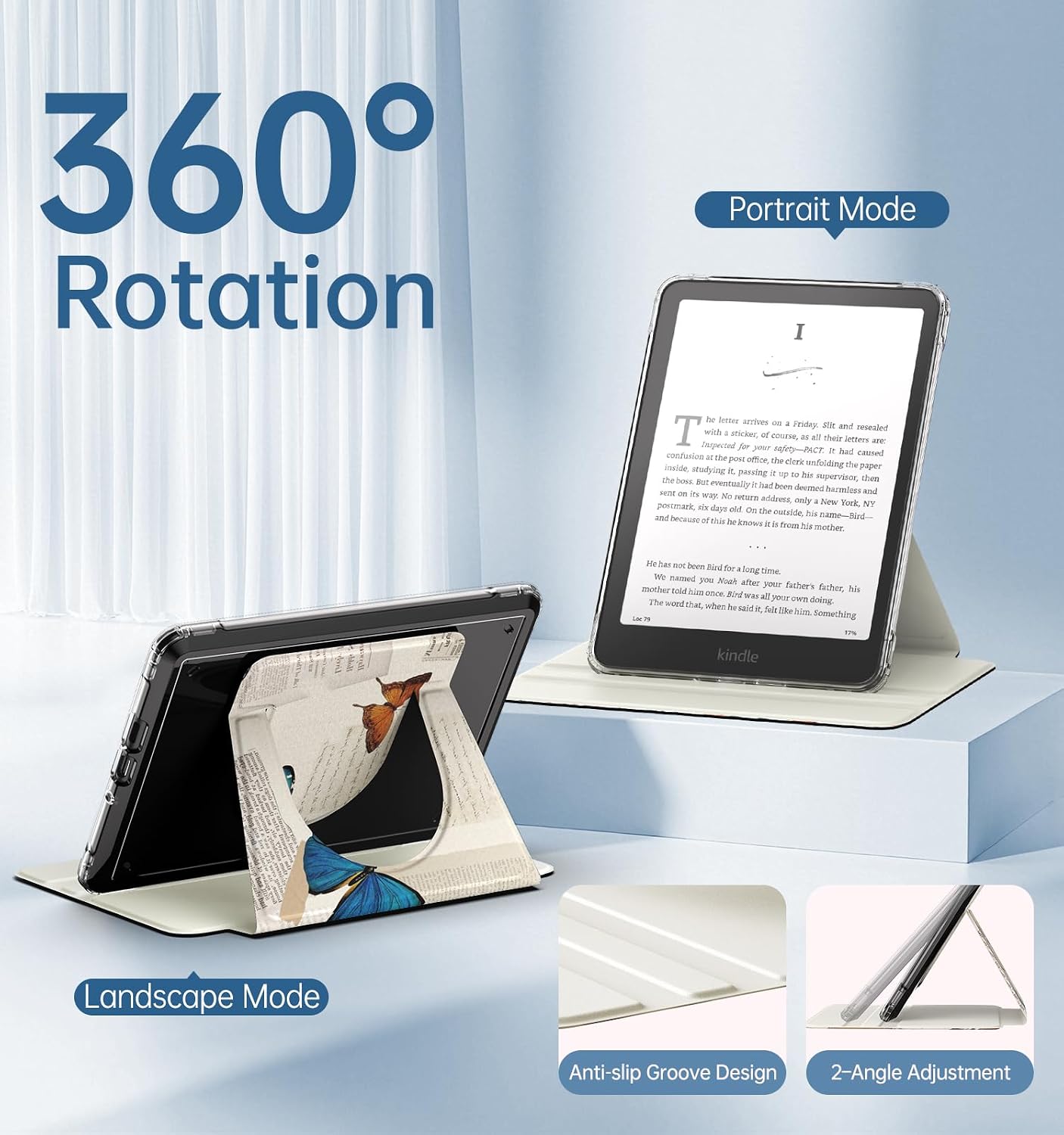 ESTUCHE MOKO 360° ROTATIVO DESMONTABLE PARA EBOOK READER 7' RETRO MARIPOSA - 4