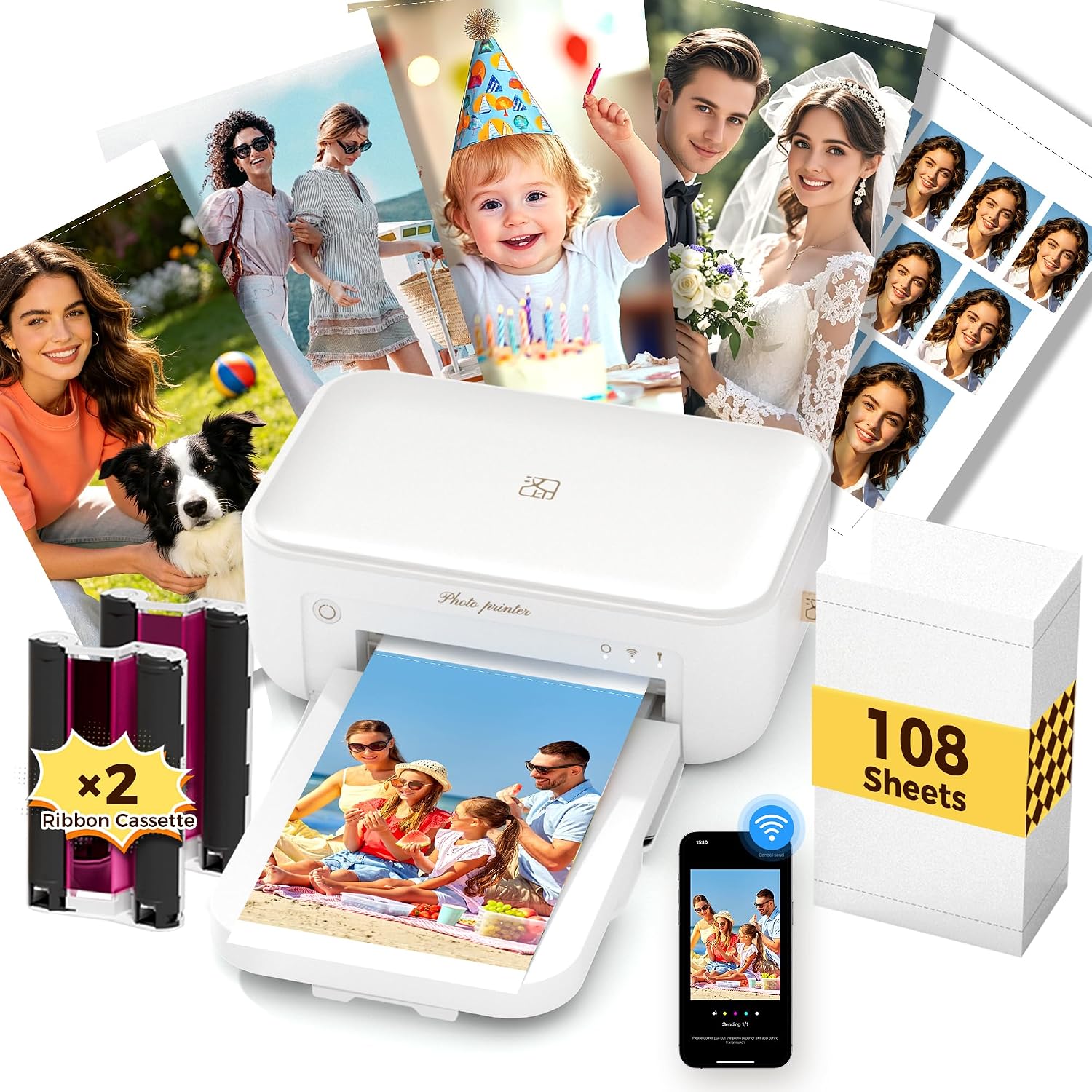 IMPRESORA DE FOTOS HPRT CP4100 4X6 BLANCA CON 108 HOJAS Y 2 CINTAS DE TINTA - 1