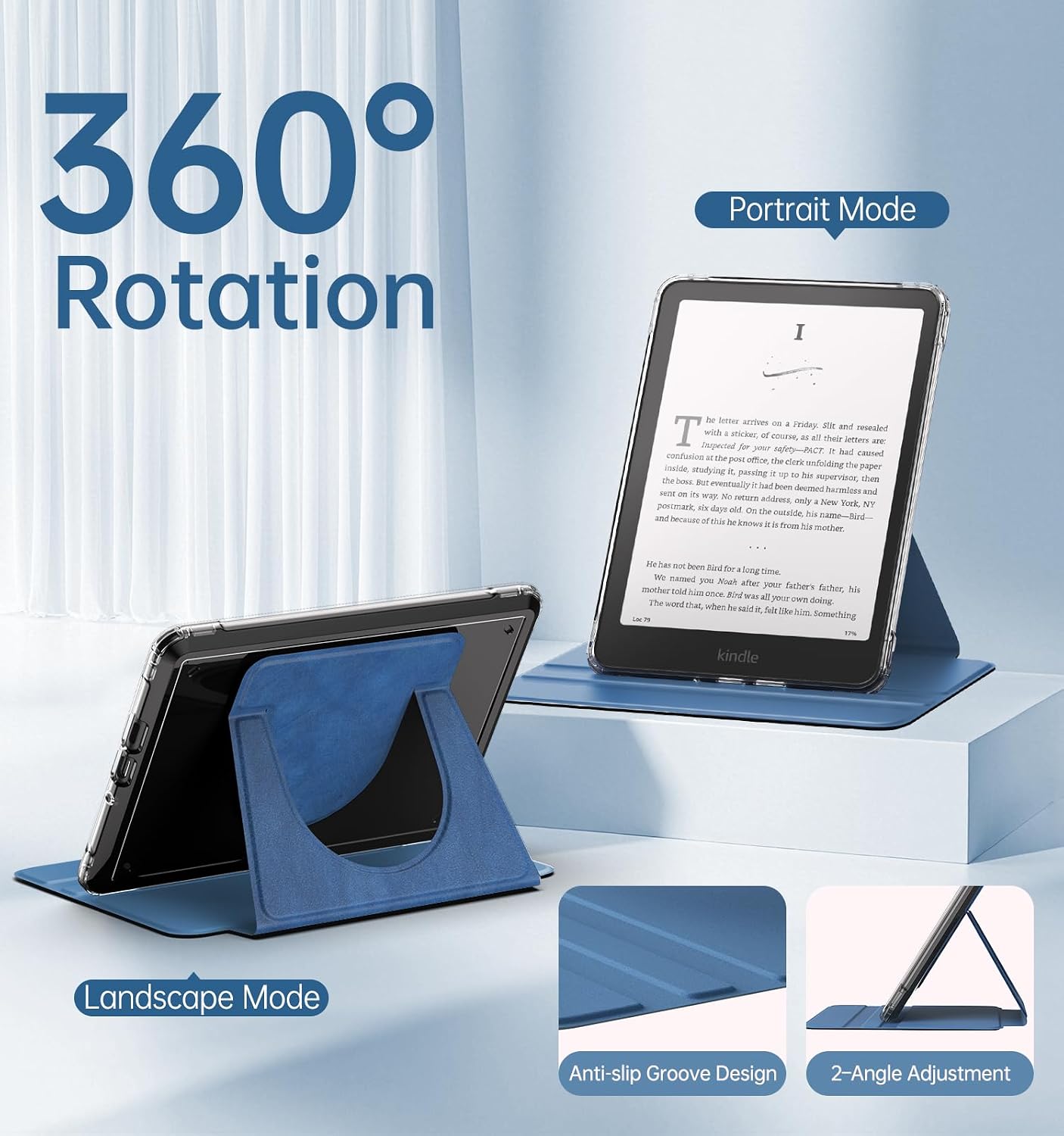 ESTUCHE MOKO 360° ROTATIVO DESMONTABLE PARA EBOOK READER 7' AZUL VINTAGE - 4