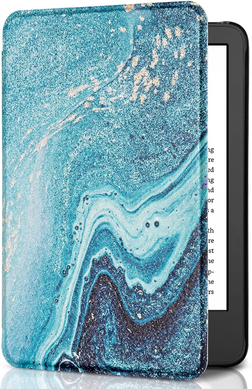 ESTUCHE COBAK PARA LECTOR ELECTRÓNICO TCL 6 PULGADAS 2024 Y 2022 PU LEATHER TEAL GOLDEN FLOW MARBLE - 1