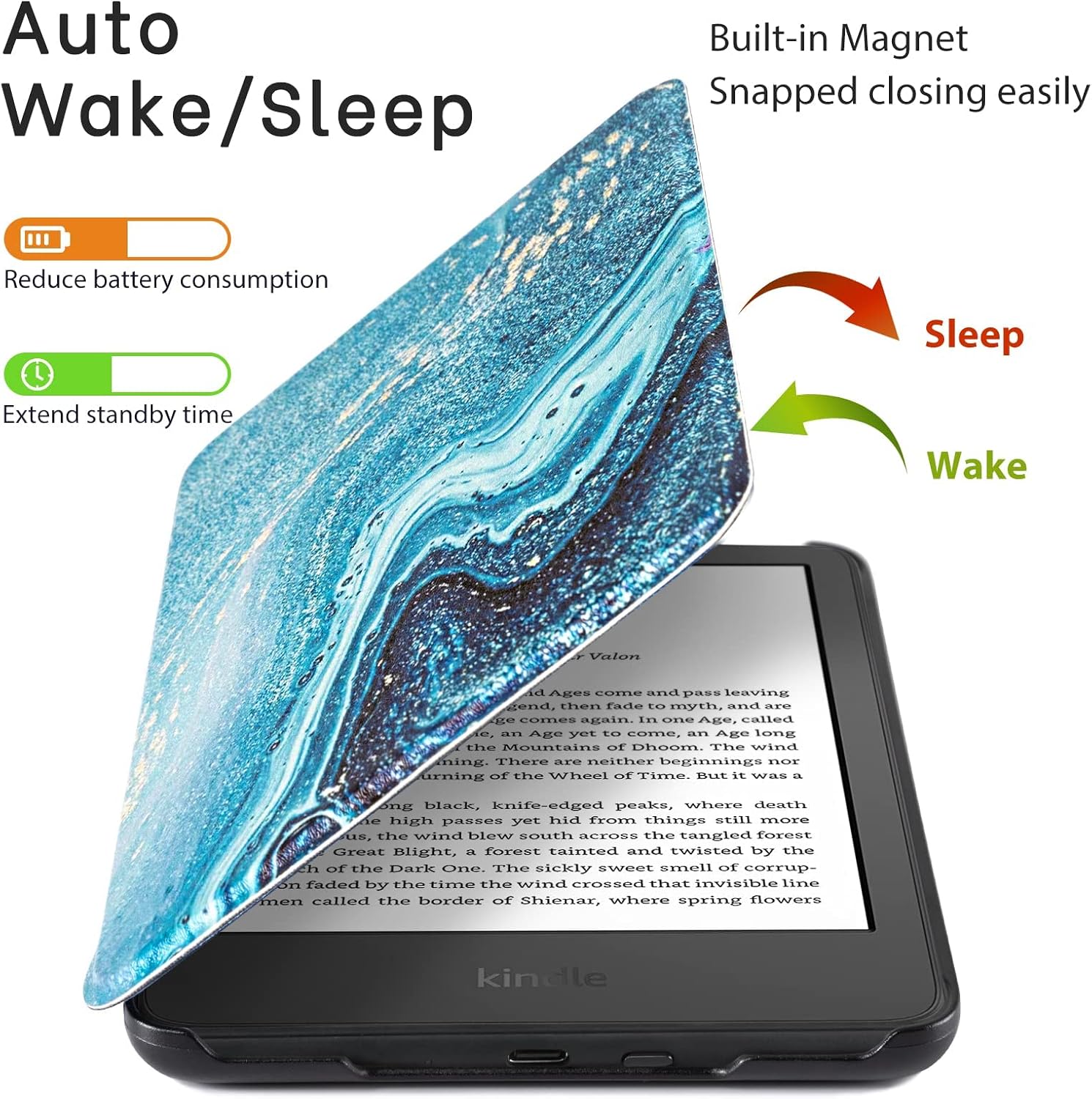 ESTUCHE COBAK PARA LECTOR ELECTRÓNICO TCL 6 PULGADAS 2024 Y 2022 PU LEATHER TEAL GOLDEN FLOW MARBLE - 2