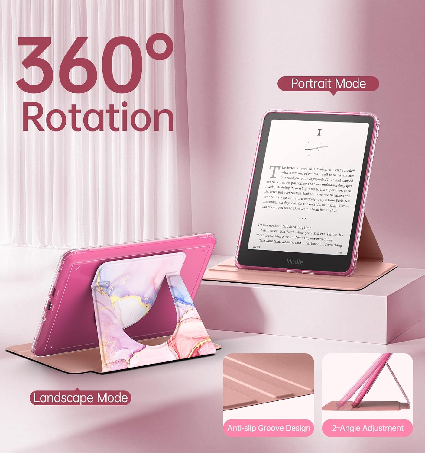 ESTUCHE MOKO PARA LECTOR EBOOK 7' 360° ROTATORIO DESMONTABLE ROSADO - 4