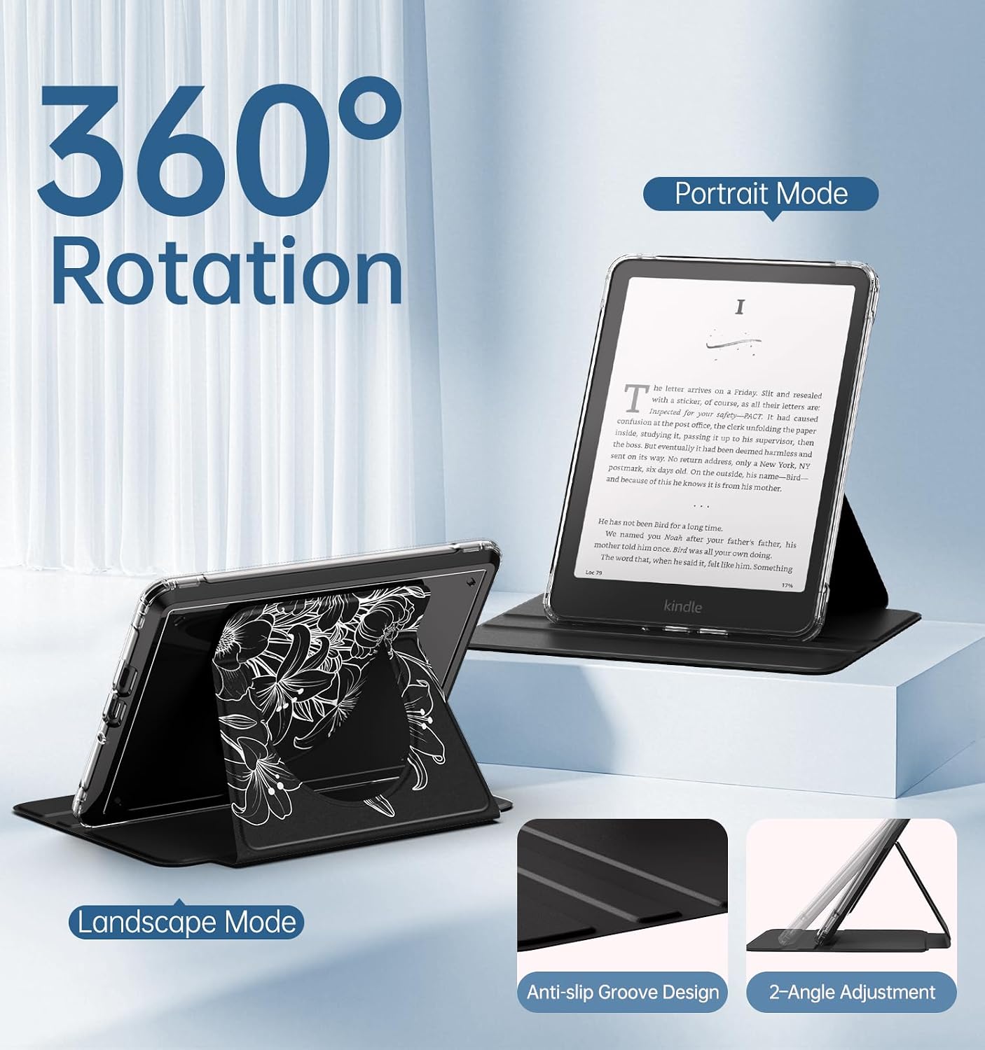 ESTUCHE MOKO 360° ROTATIVO DESMONTABLE PARA EBOOK READER 7' MODELO LINE FLOWER - 4