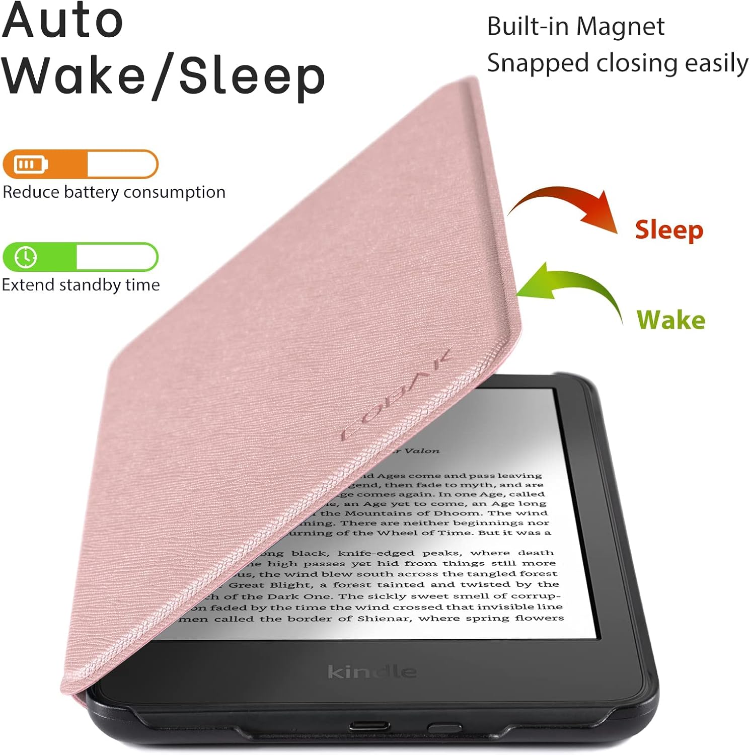 ESTUCHE COBAK PARA KINDLE 11ª GENERACIÓN 2022 6 PULGADAS PU LEATHER ROSADO - 2