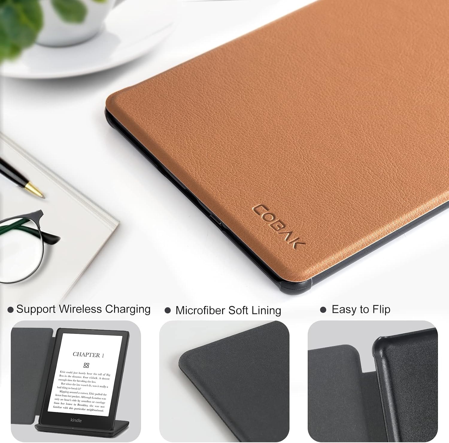 ESTUCHE COBAK PARA LECTOR ELECTRÓNICO 6 PULGADAS 2024 Y 2022 PU CUERO MARRÓN LYCHEE - 5