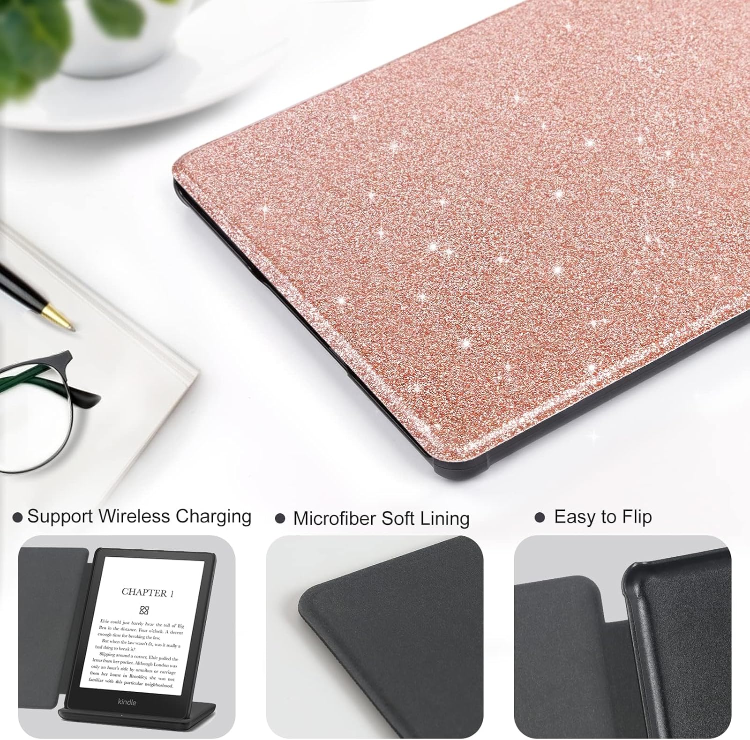 ESTUCHE COBAK PARA E-READER 6 PULGADAS 2024 Y 2022 PU LEATHER ROSADO BRILLANTE - 3