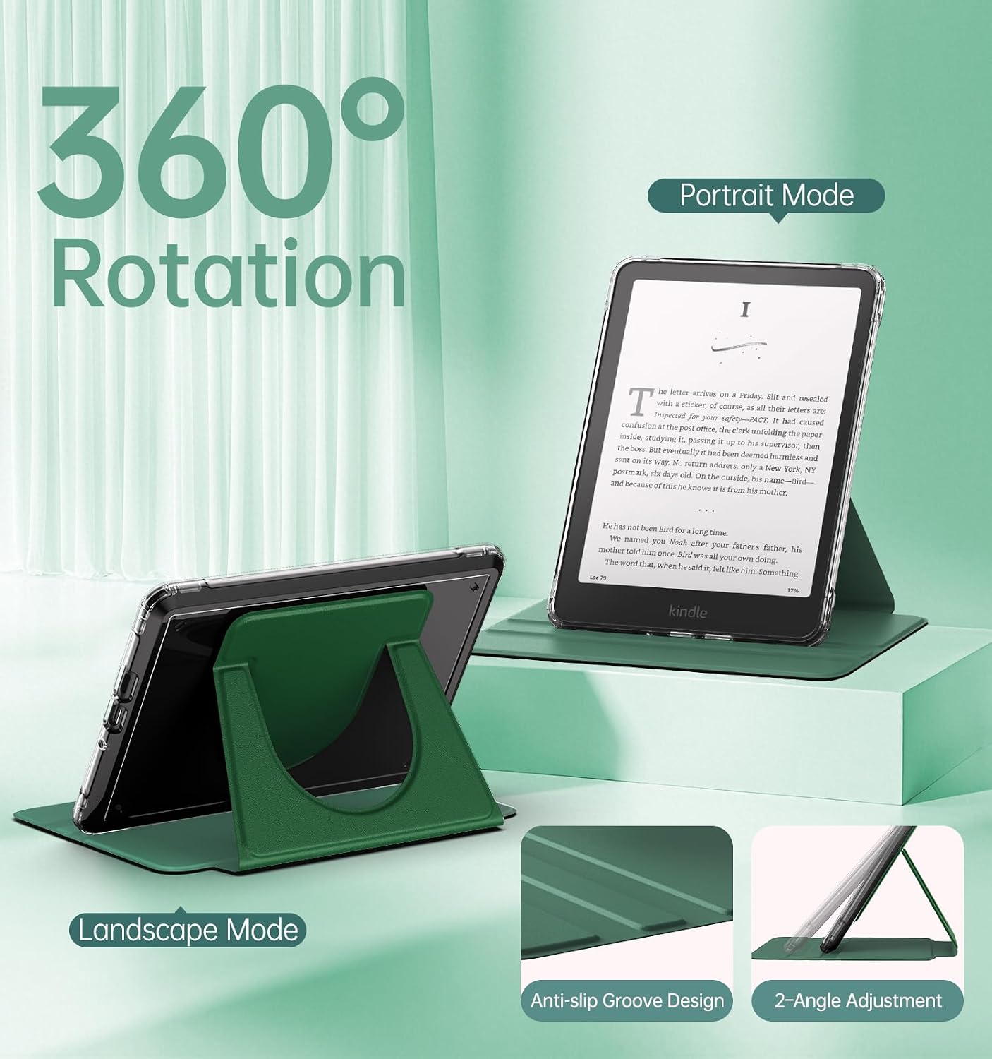 ESTUCHE MOKO 360° ROTATIVO DESMONTABLE PARA EBOOK READER 7' VERDE HOJA DE LOTO - 4