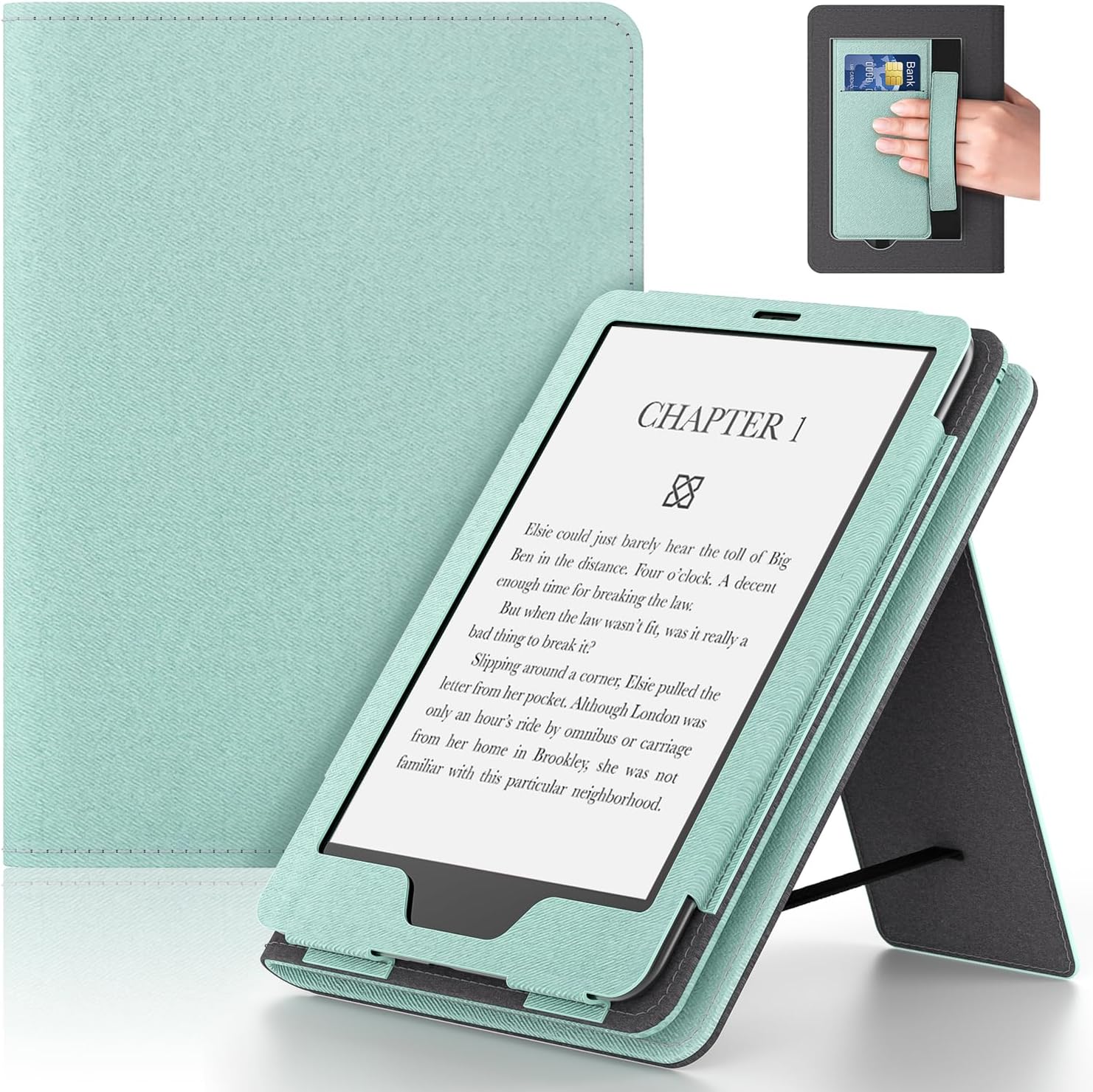 ESTUCHE PARA TABLET LAINERGIE 6 PULGADAS CON SOPORTE Y CORREA DE MANO VERDE CLARO - 1