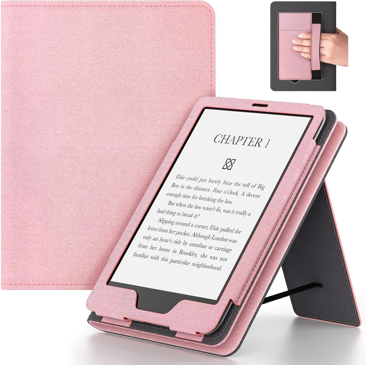 ESTUCHE PARA TABLET 6IN LAINERGIE CON SOPORTE Y CORREA DE MANO ROSA - 1