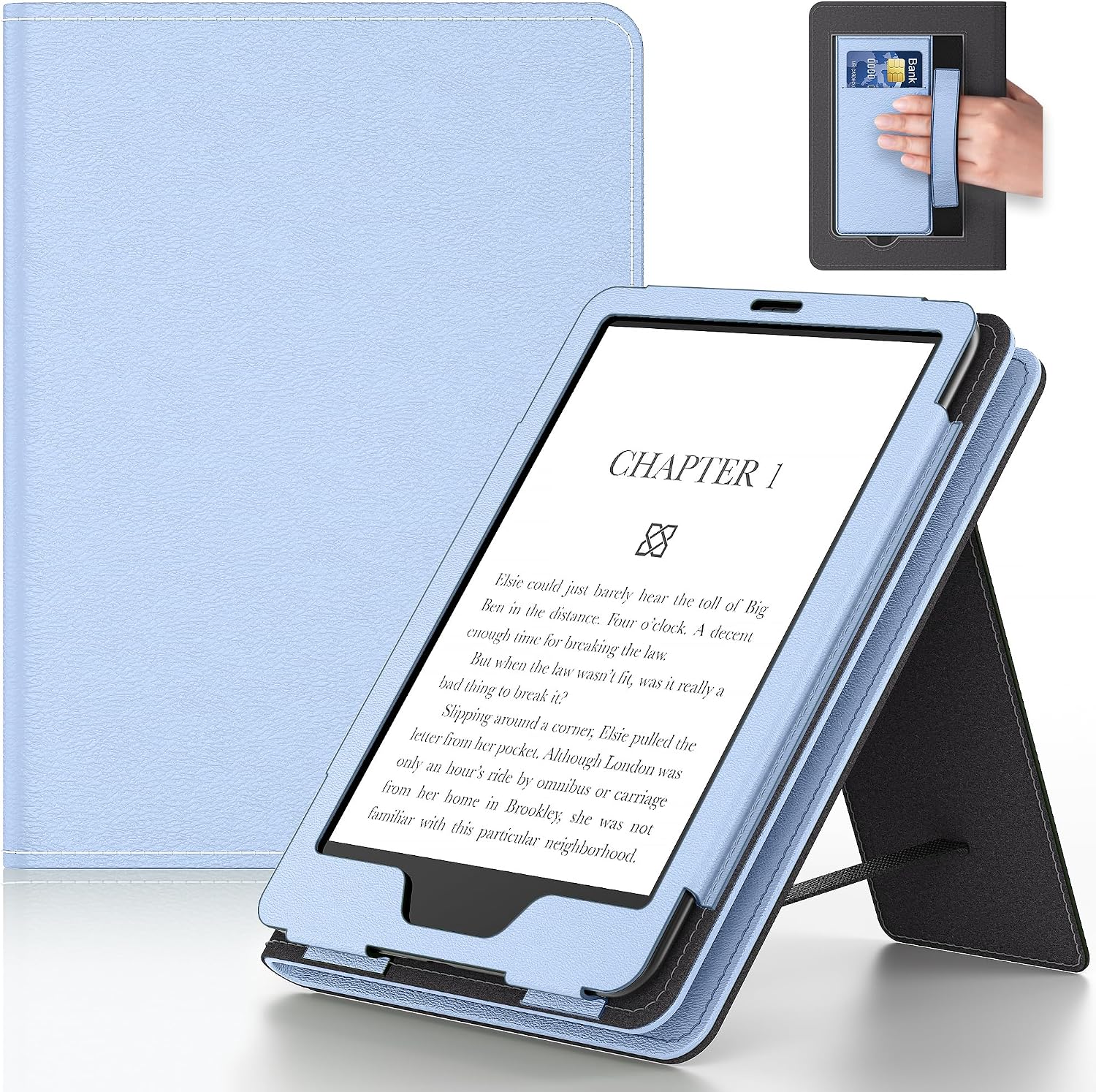 ESTUCHE PARA TABLET LAINERGIE 6 PULGADAS CON SOPORTE Y CORREA DE MANO AZUL BEBÉ - 1