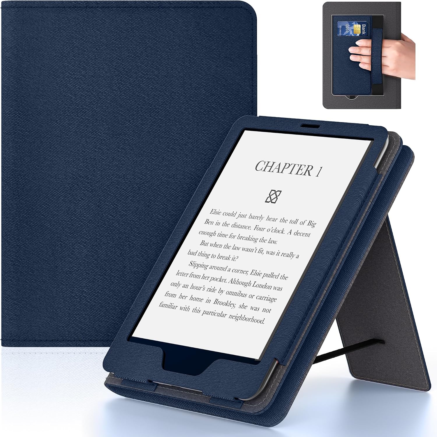 ESTUCHE PARA TABLET LAINERGIE 6 PULGADAS AZUL OSCURO CON SOPORTE Y CORREA DE MANO - 1