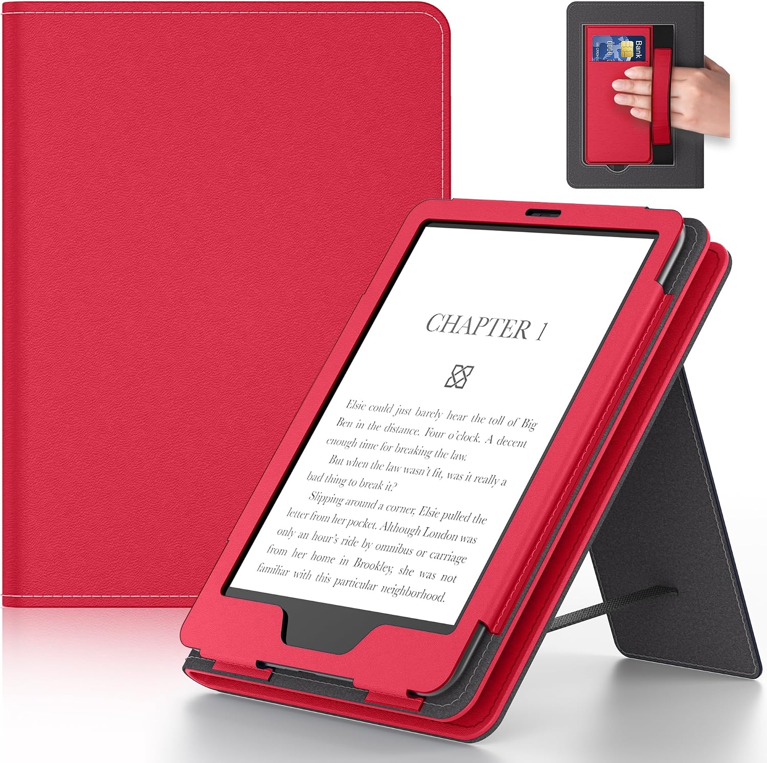 ESTUCHE PARA TABLET LAINERGIE 6 PULGADAS CON SOPORTE Y CORREA DE MANO ROJO - 1