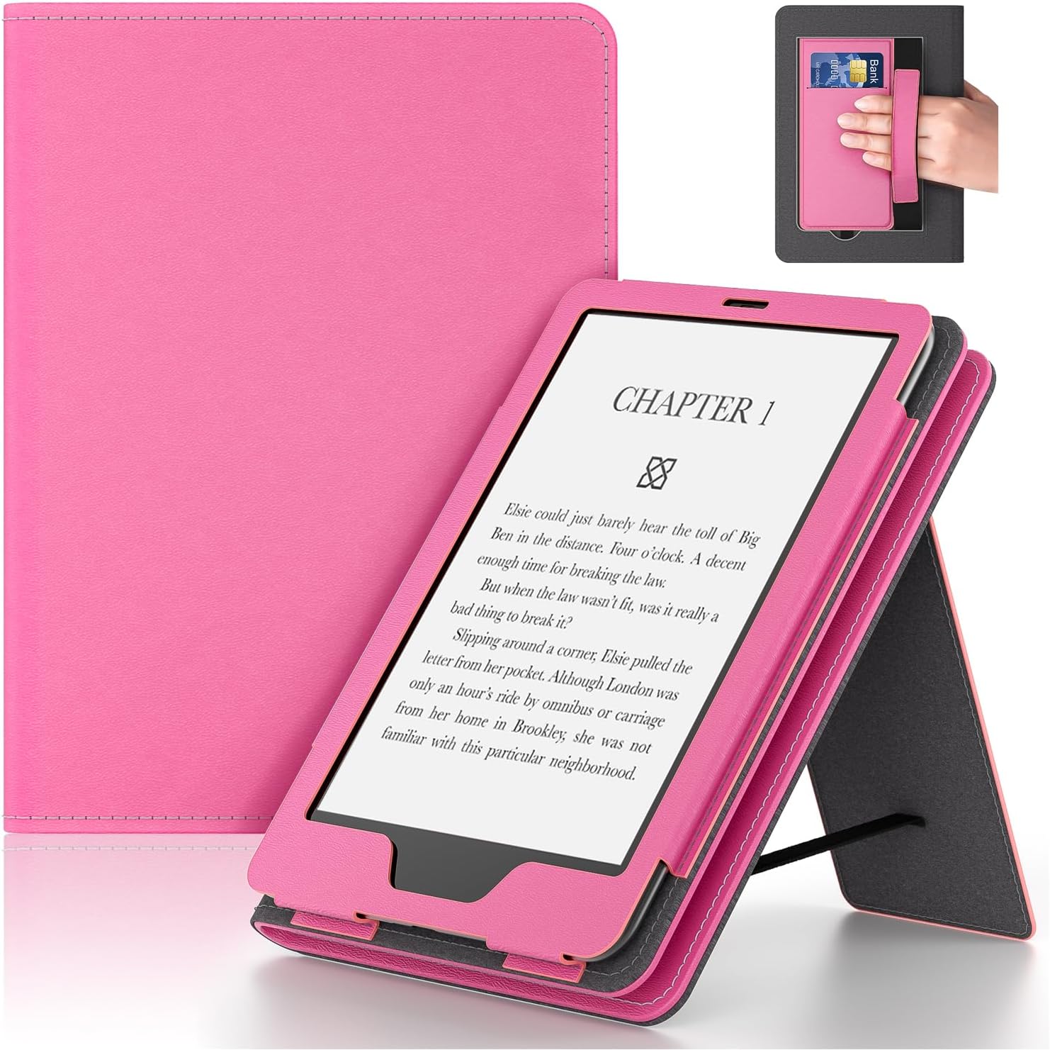 ESTUCHE PARA TABLET LAINERGIE 6 PULGADAS CON SOPORTE Y CORREA DE MANO COLOR FRAMBUESA - 1