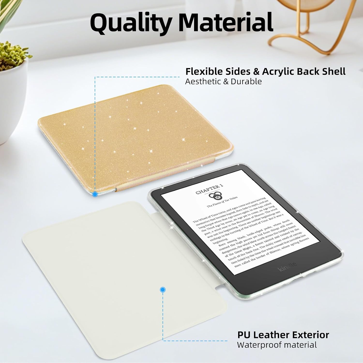 ESTUCHE HOICHOE GLITTER PARA KINDLE BASIC 6' 11ª GEN 2024/2022 DORADO - 3