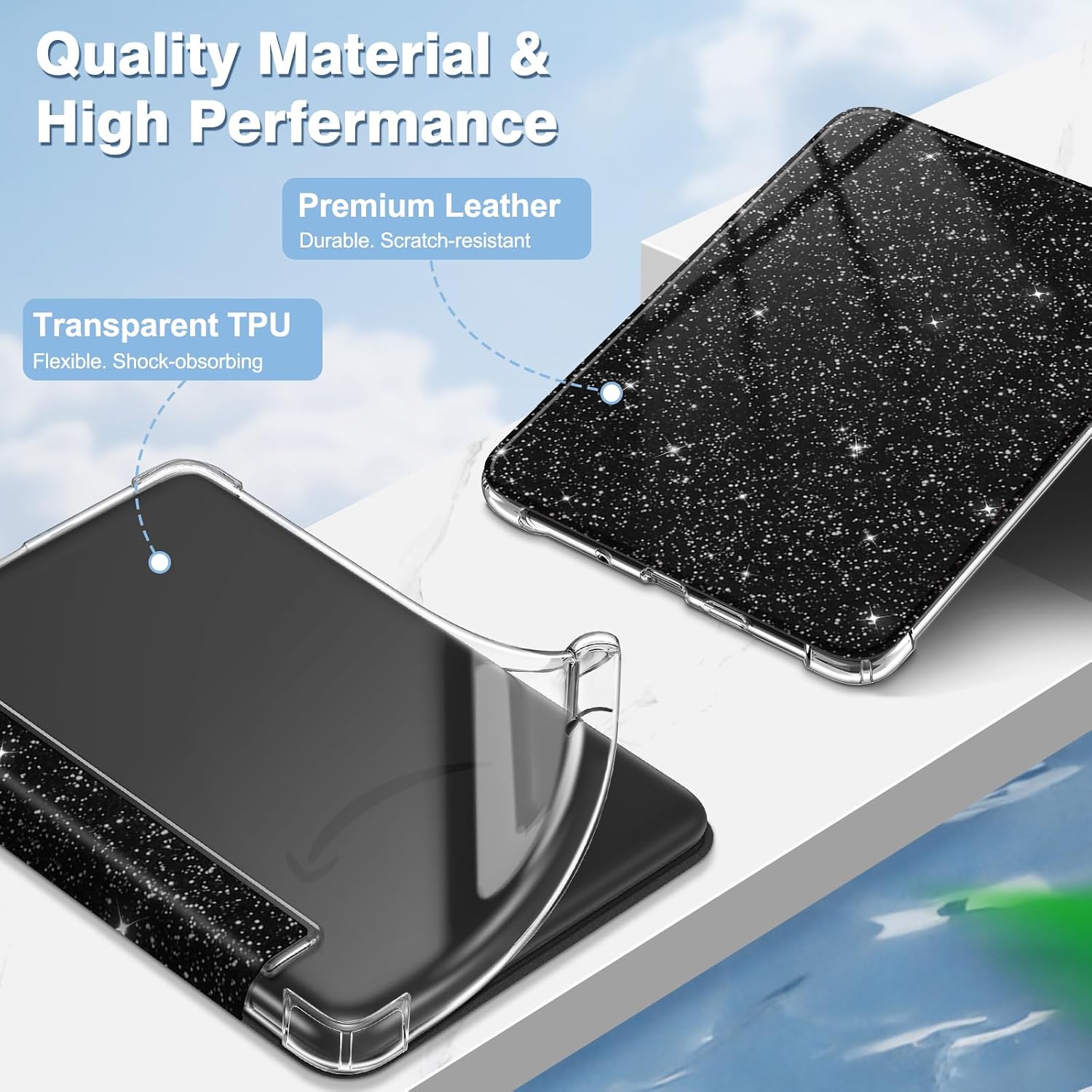 ESTUCHE FINTIE SLIM TPU PARA KINDLE 6' 11ª GENERACIÓN 2024/2022 NEGRO GLITTER - 4