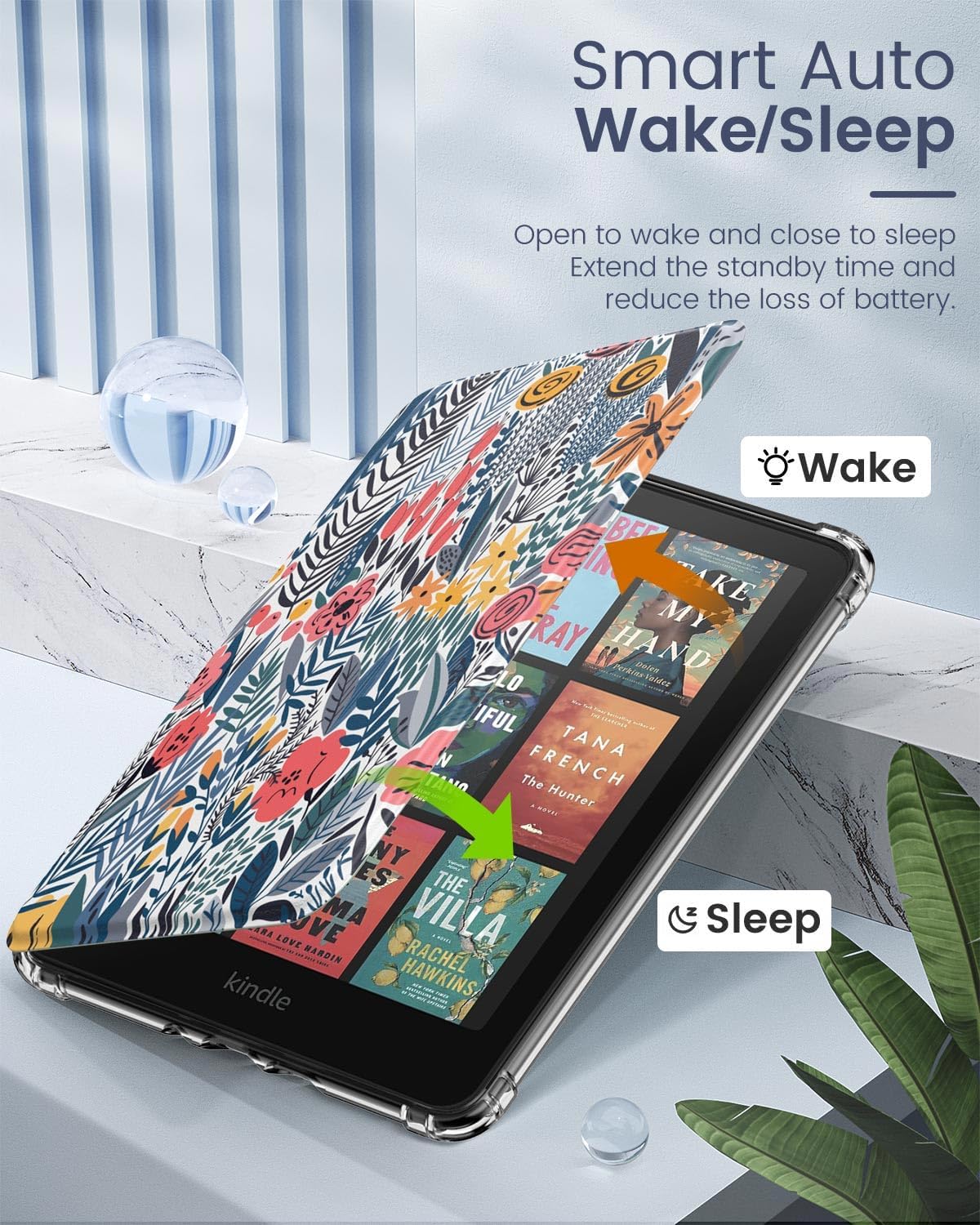 ESTUCHE MOKO PARA KINDLE PAPERWHITE 12ª GEN Y COLORSOFT 2024 AZUL HOJA - 5