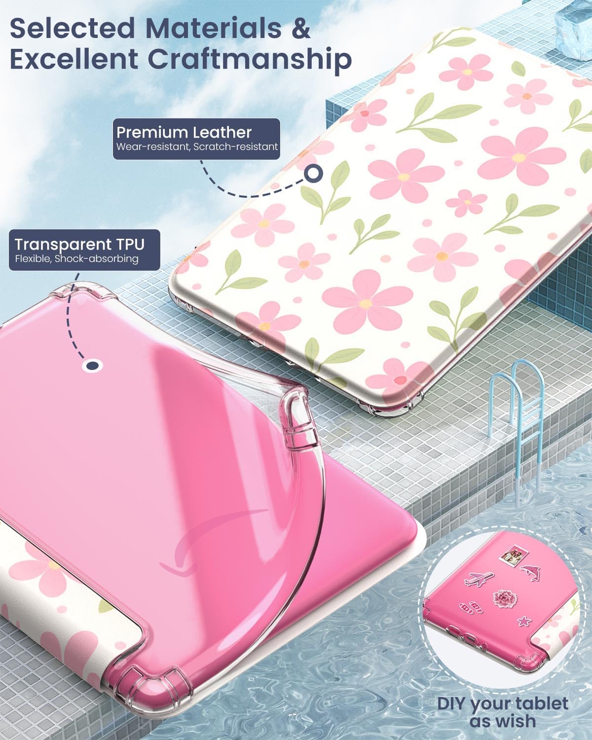 ESTUCHE MOKO PARA KINDLE PAPERWHITE 12ª GEN Y COLORSOFT 2024 FLORES Y HOJAS - 4