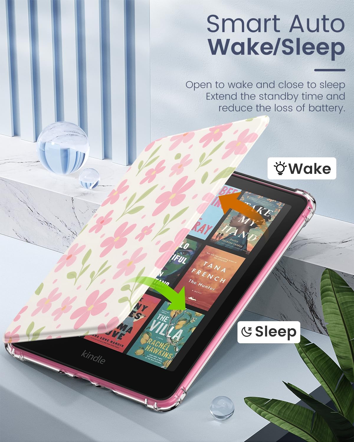 ESTUCHE MOKO PARA KINDLE PAPERWHITE 12ª GEN Y COLORSOFT 2024 FLORES Y HOJAS - 5