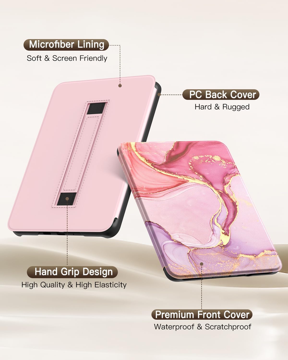 ESTUCHE MOKO PARA KINDLE PAPERWHITE 7' 12ª GEN 2024 ROSA DORADO MÁRMOL - 5