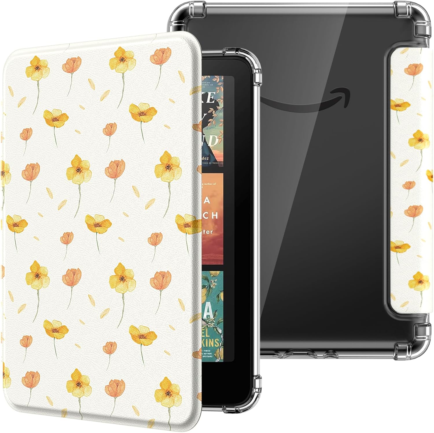 ESTUCHE MOKO PARA KINDLE PAPERWHITE 12ª GEN Y COLORSOFT 2024 FLORES SOBRE BLANCO - 1