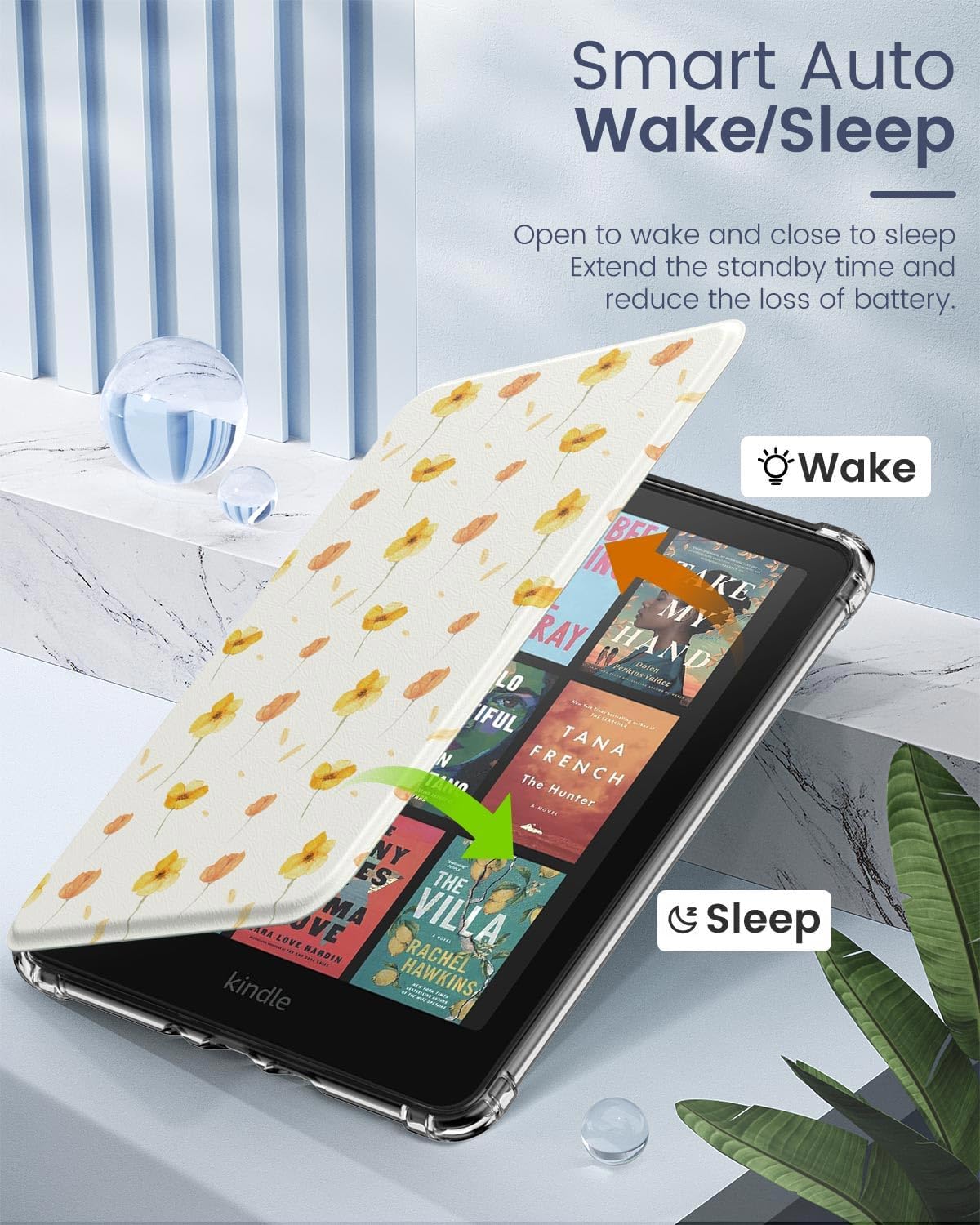 ESTUCHE MOKO PARA KINDLE PAPERWHITE 12ª GEN Y COLORSOFT 2024 FLORES SOBRE BLANCO - 5