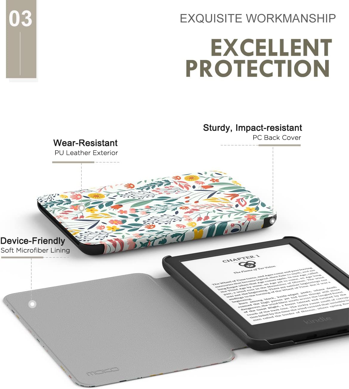 FUNDA MOKO PARA KINDLE BASIC 6' 11ª GEN 2024/2022 FLORES - 4