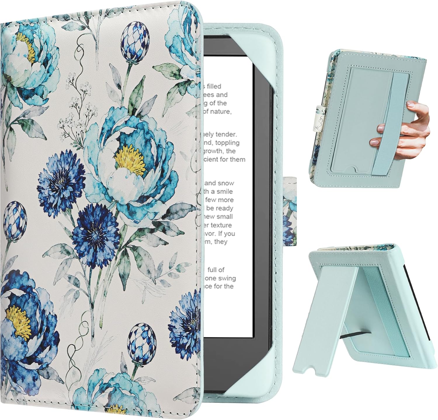 ESTUCHE UNIVERSAL PARA EREADER 6'' HOYIXI CON CORREA DE MANO Y SOPORTE AZUL ROSA - 1
