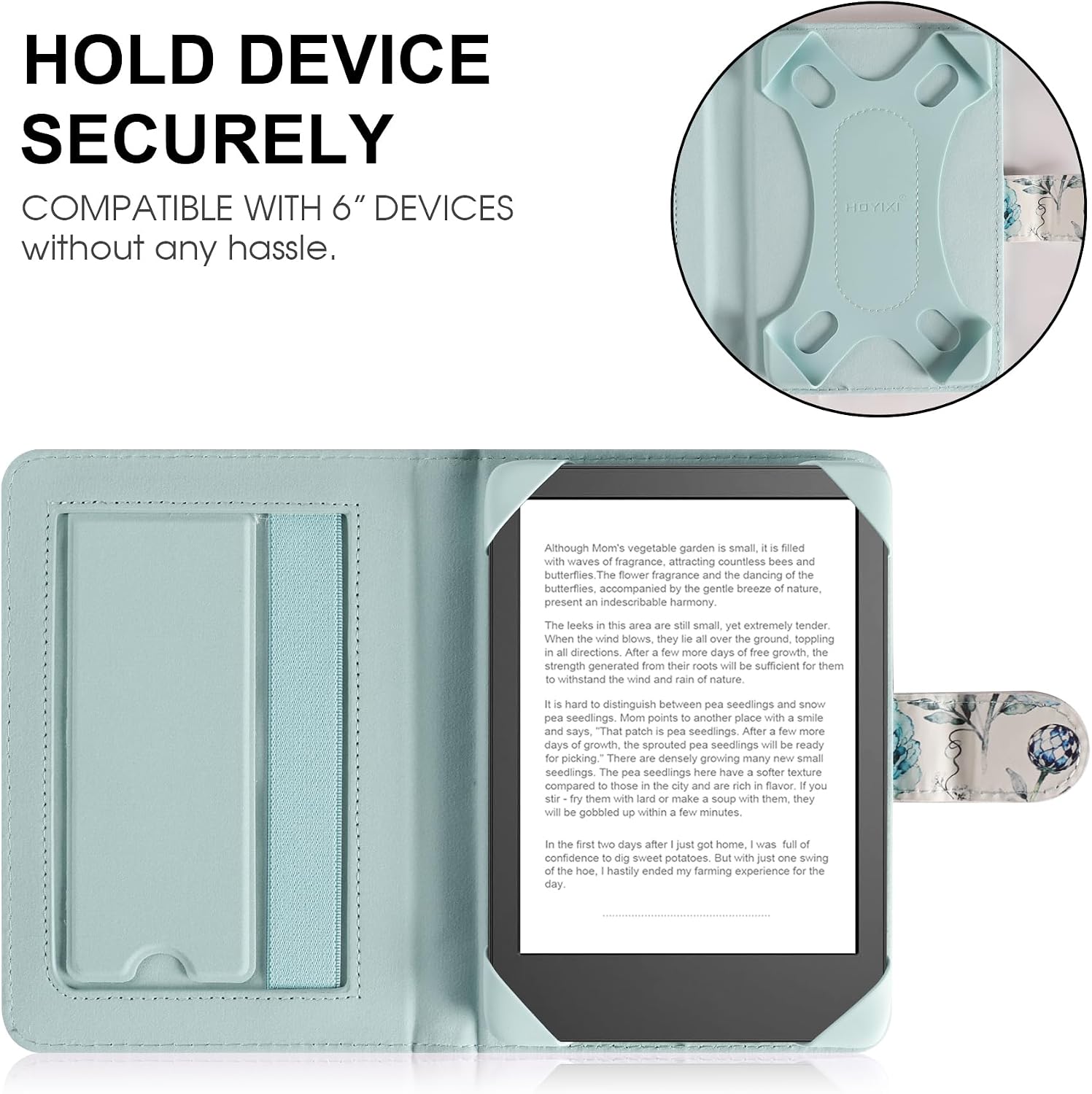 ESTUCHE UNIVERSAL PARA EREADER 6'' HOYIXI CON CORREA DE MANO Y SOPORTE AZUL ROSA - 2