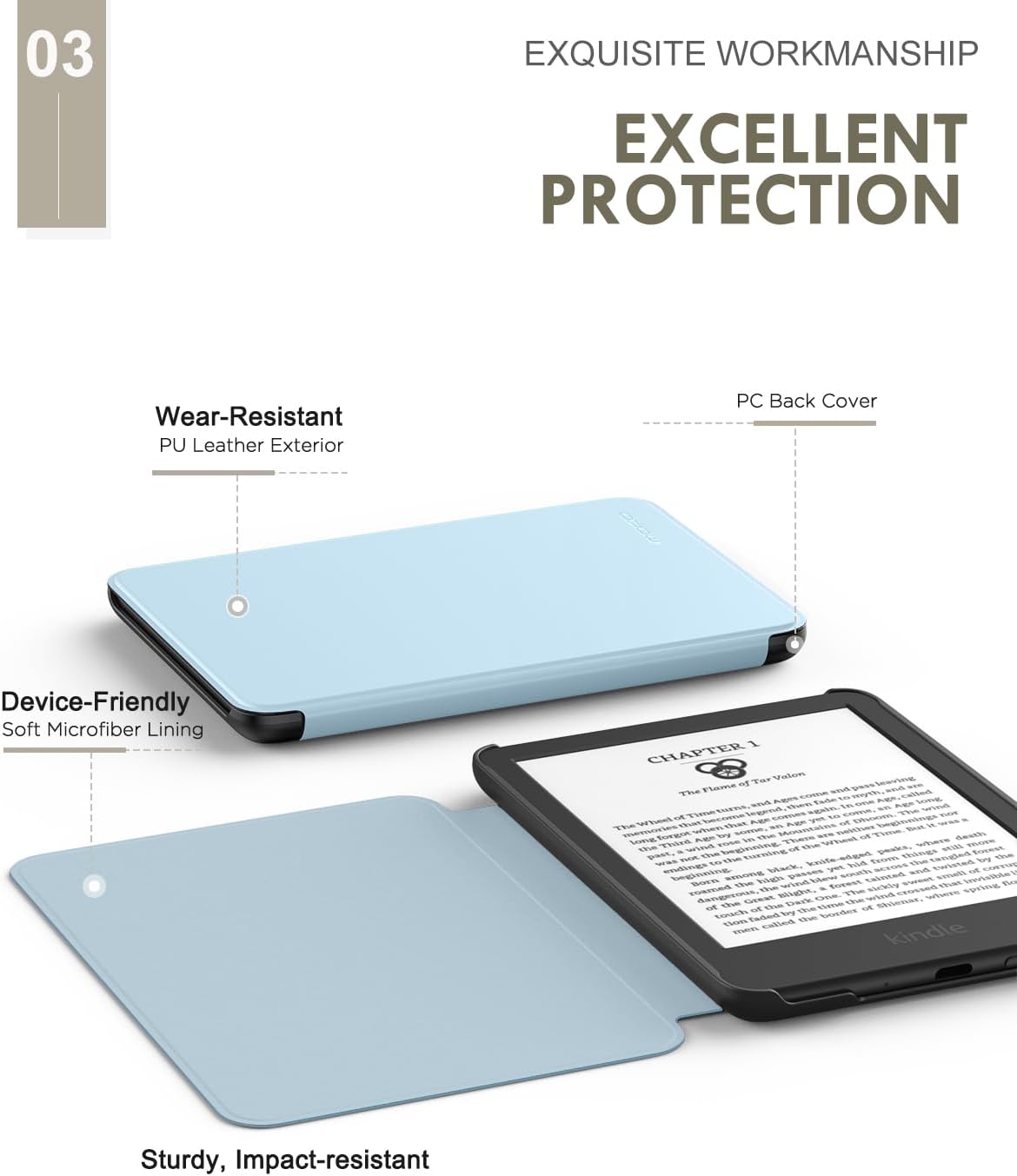 ESTUCHE MOKO PARA AMAZON KINDLE BASIC 11ª GEN 2024/2022 6 PULGADAS AZUL CIELO - 4