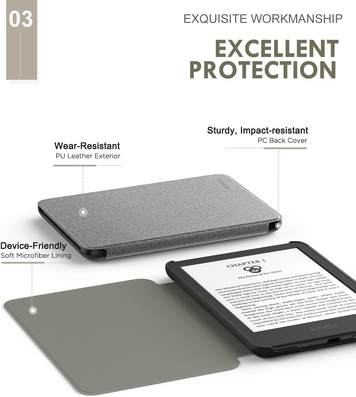 ESTUCHE MOKO PARA AMAZON KINDLE BASIC 11TH GEN 2024/2022 6' DENIM GRIS - 4
