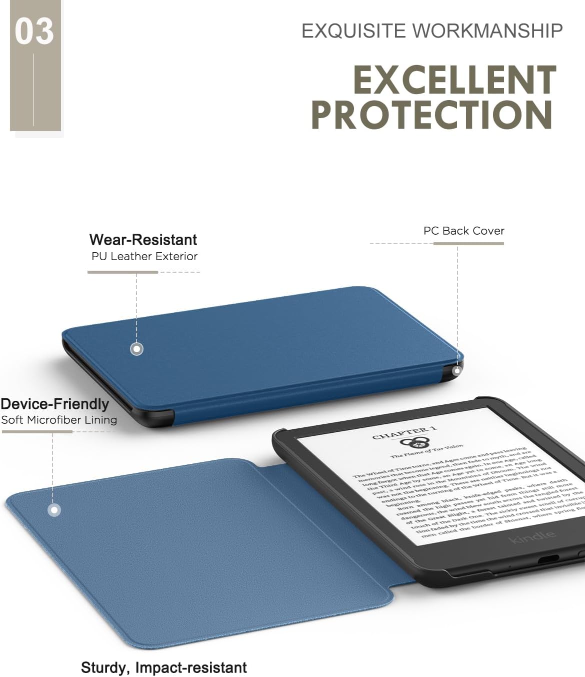 ESTUCHE MOKO PARA AMAZON KINDLE BASIC 11TH GEN 6 PULGADAS 2024/2022 AZUL OSCURO - 4