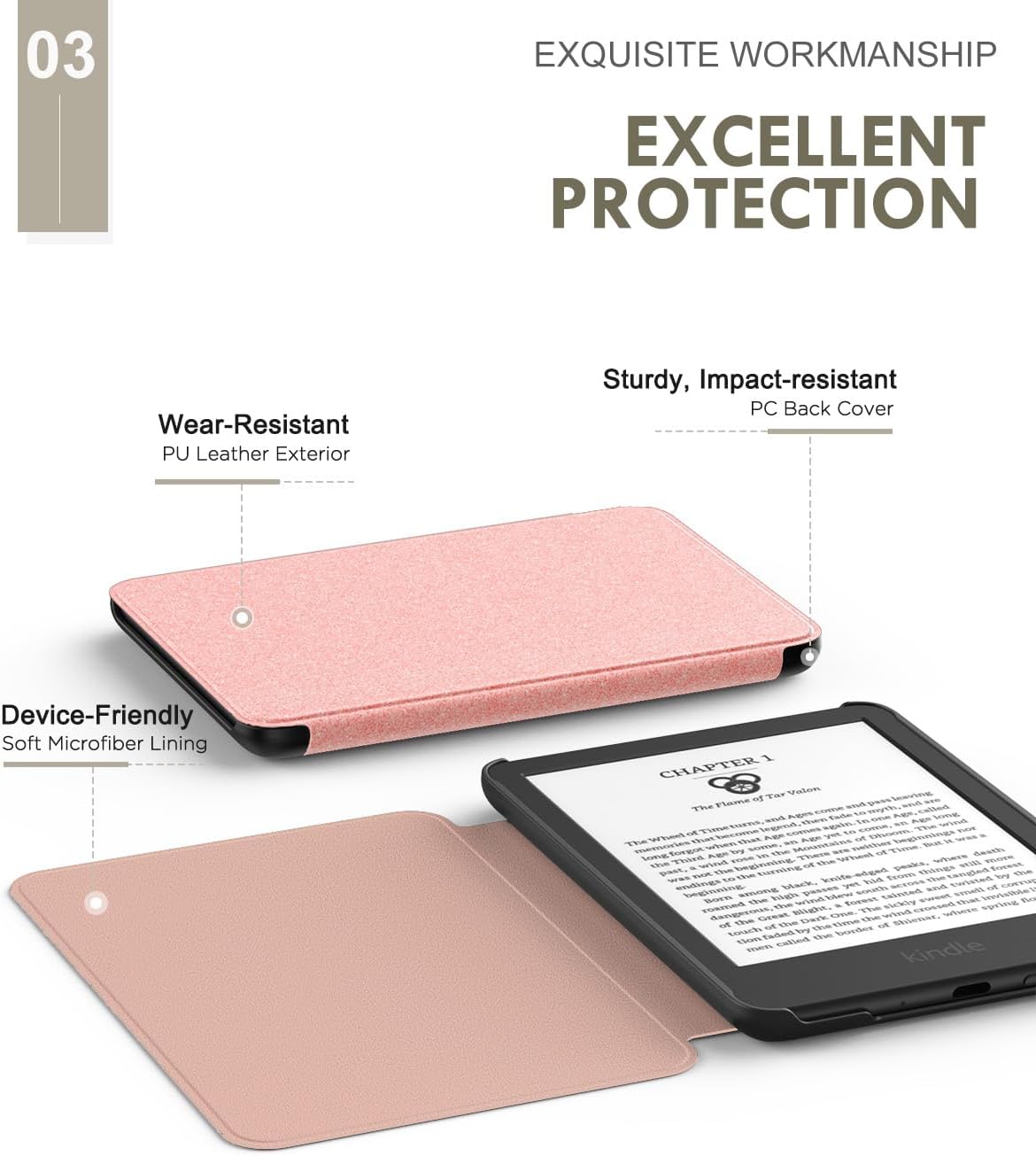 ESTUCHE MOKO PARA AMAZON KINDLE BASIC 6' 11ª GEN 2024/2022 ROSADO GLITTER - 4