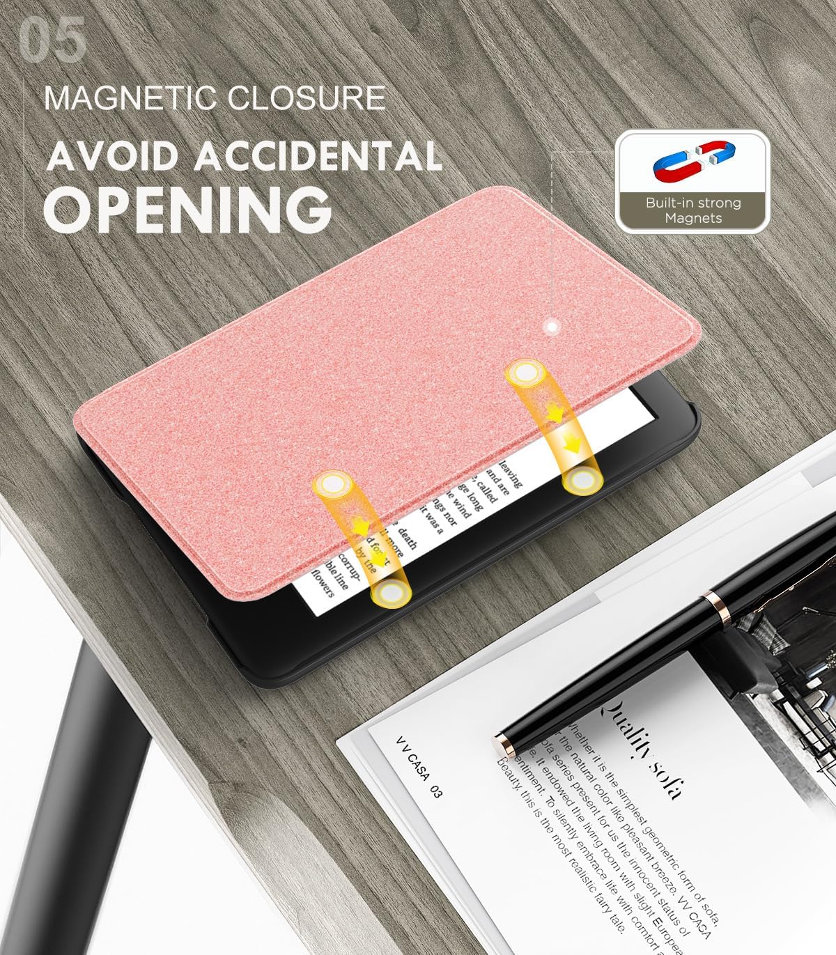 ESTUCHE MOKO PARA AMAZON KINDLE BASIC 6' 11ª GEN 2024/2022 ROSADO GLITTER - 5