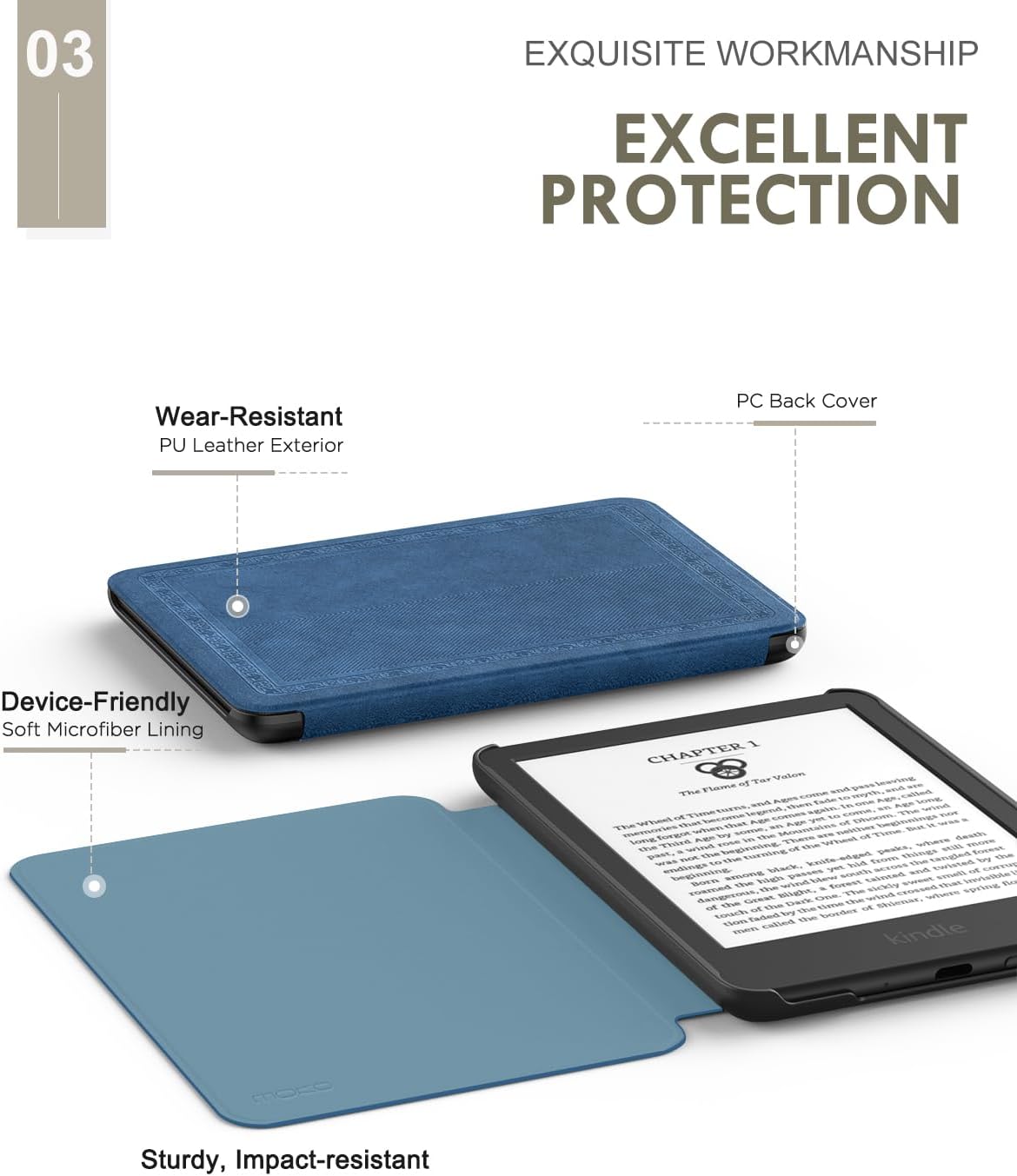 ESTUCHE MOKO PARA AMAZON KINDLE BASIC 6' 11ª GEN 2024/2022 AZUL VINTAGE TWILL - 4