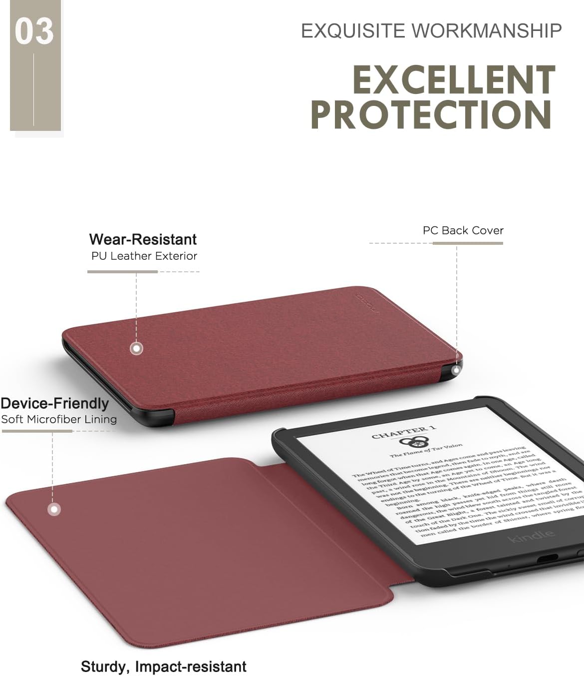 ESTUCHE MOKO PARA AMAZON KINDLE BASIC 6' 11ª GEN 2024/2022 DENIM VINO - 4