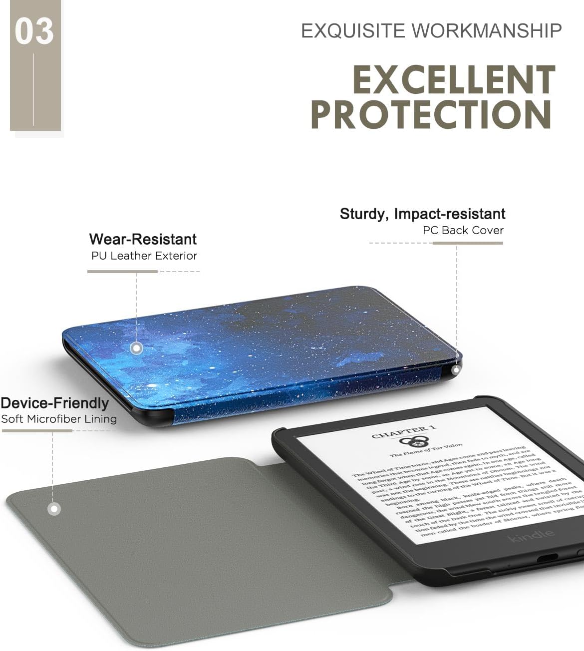 ESTUCHE MOKO PARA AMAZON KINDLE BASIC 6' 11ª GEN 2024/2022 AZUL ESTRELLADO - 4