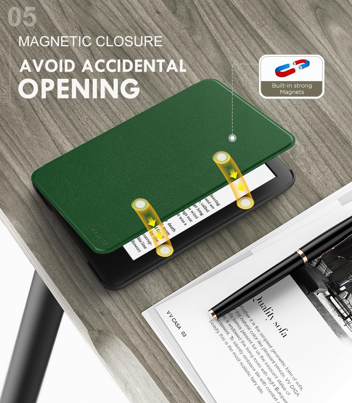 ESTUCHE MOKO PARA AMAZON KINDLE BASIC 6' 11ª GEN 2024/2022 VERDE HOJA DE LOTO - 5