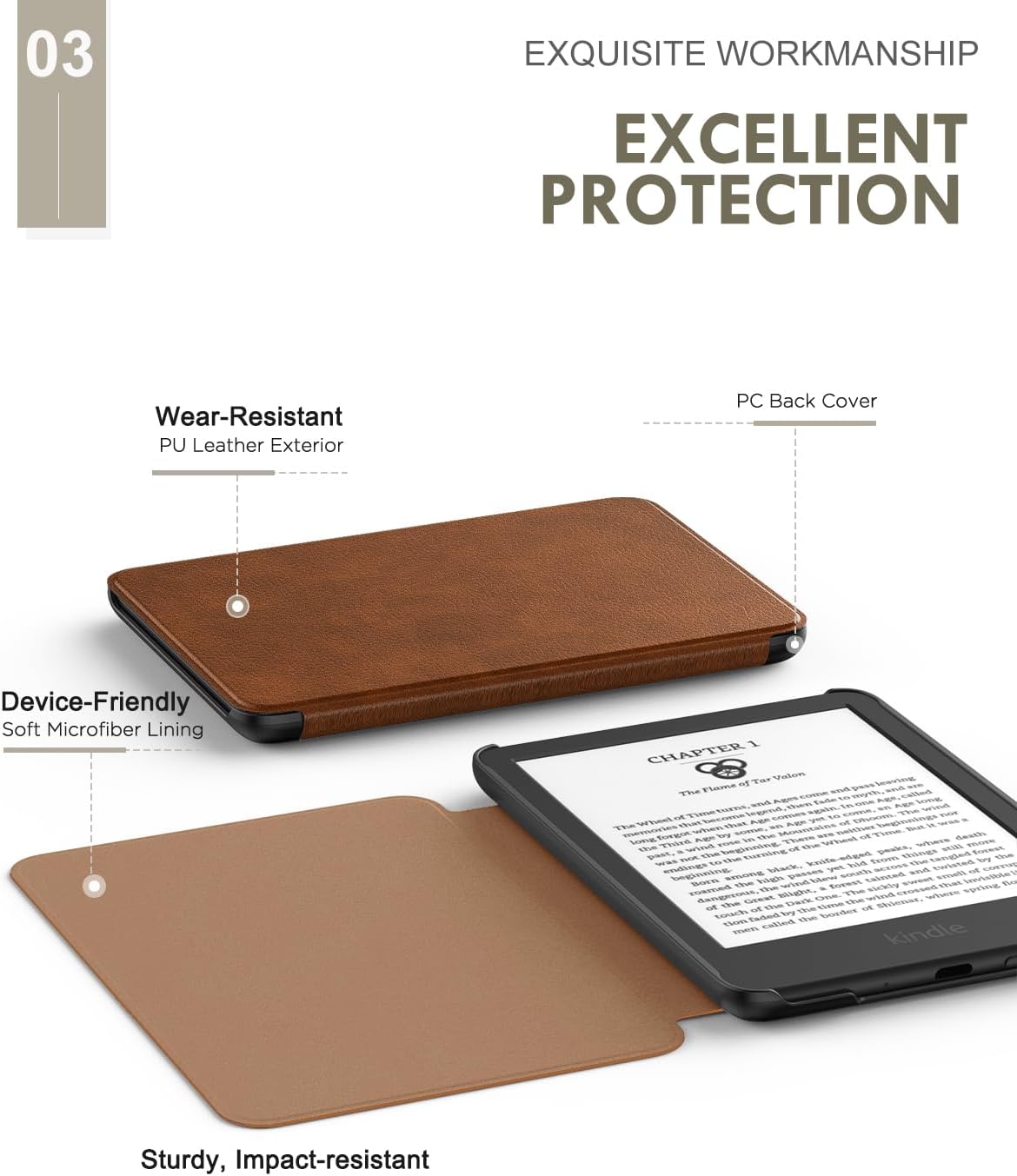 FUNDA MOKO PARA AMAZON KINDLE BASIC 11ª GEN 6 PULGADAS 2024/2022 MARRÓN - 4