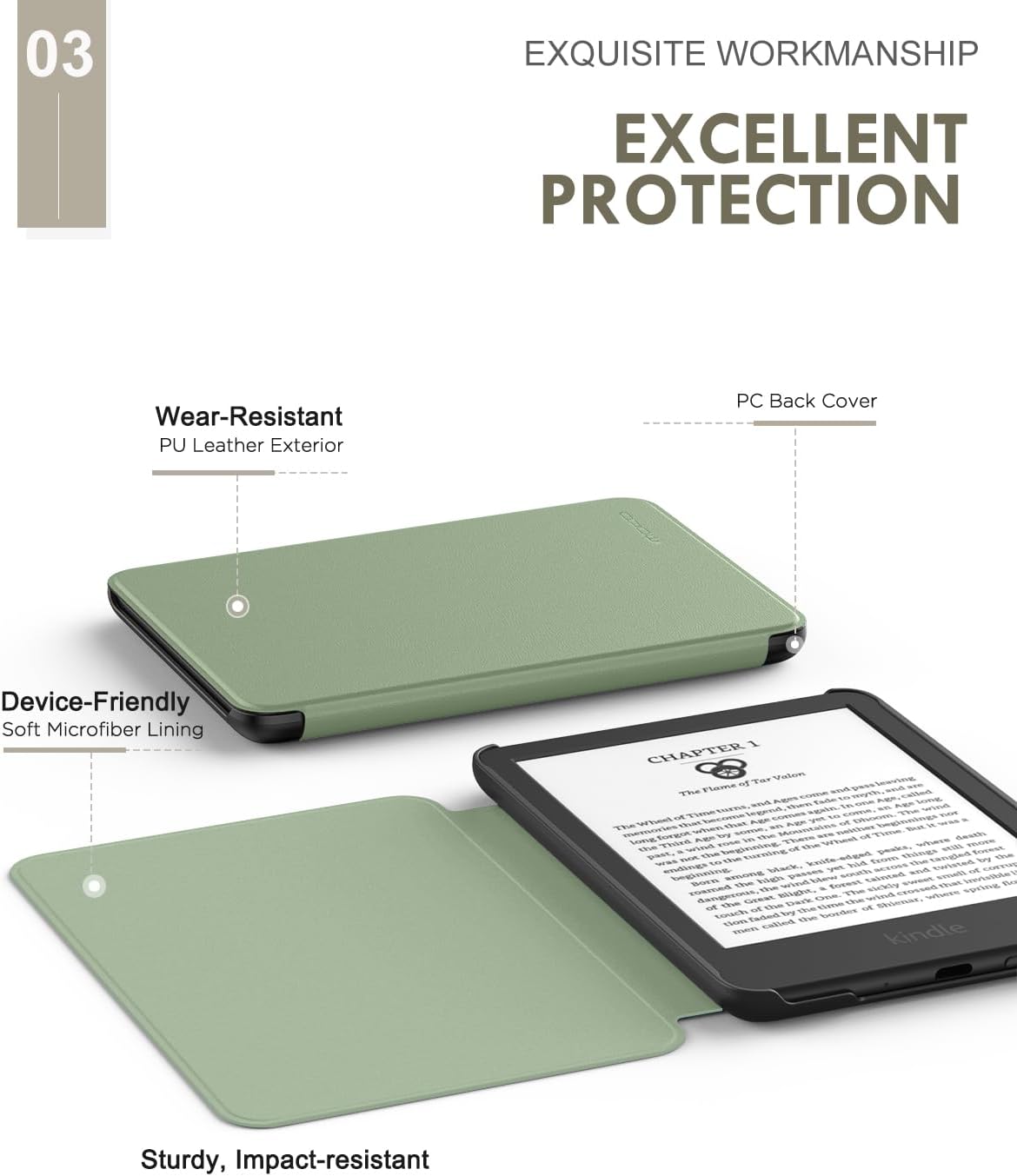 ESTUCHE MOKO PARA AMAZON KINDLE BASIC 6' 11ª GEN 2024/2022 CELADÓN - 4