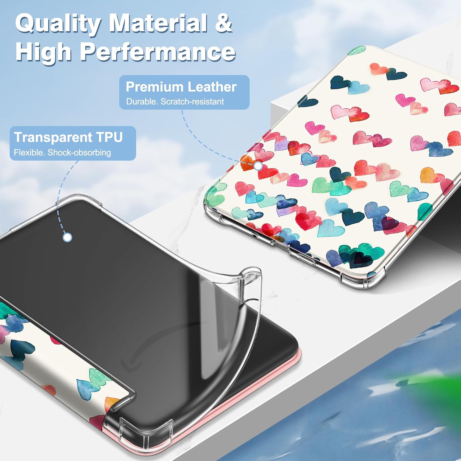 ESTUCHE FINTIE SLIM TPU PARA KINDLE 6' 11ª GENERACIÓN 2024/2022 RAINING HEARTS - 4