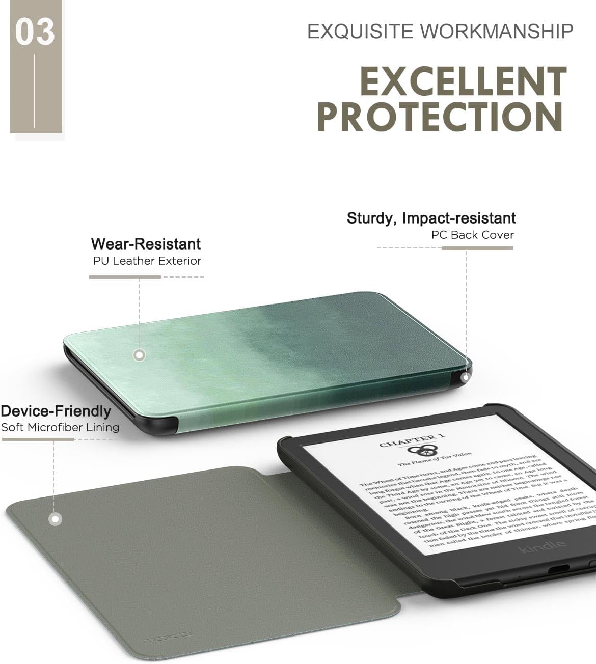 ESTUCHE MOKO PARA AMAZON KINDLE BASIC 11TH GEN 6 PULGADAS 2024/2022 VERDE PINO - 4