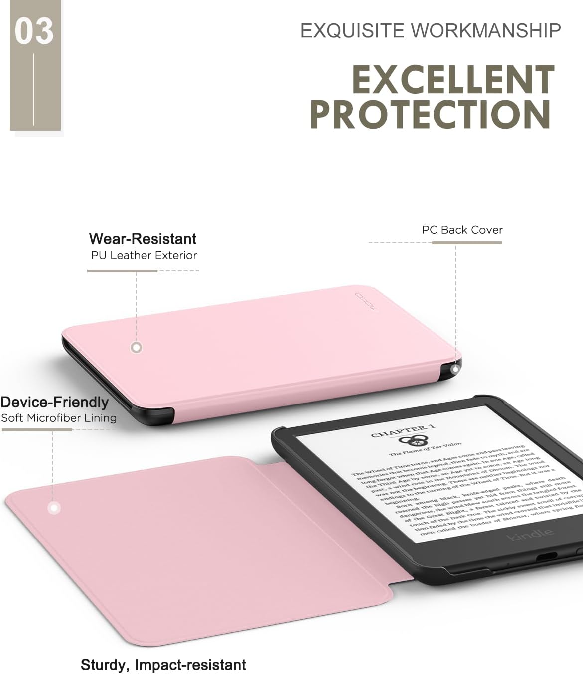 ESTUCHE MOKO PARA AMAZON KINDLE BASIC 11TH GEN 2024/2022 6 PULGADAS ROSADO - 4