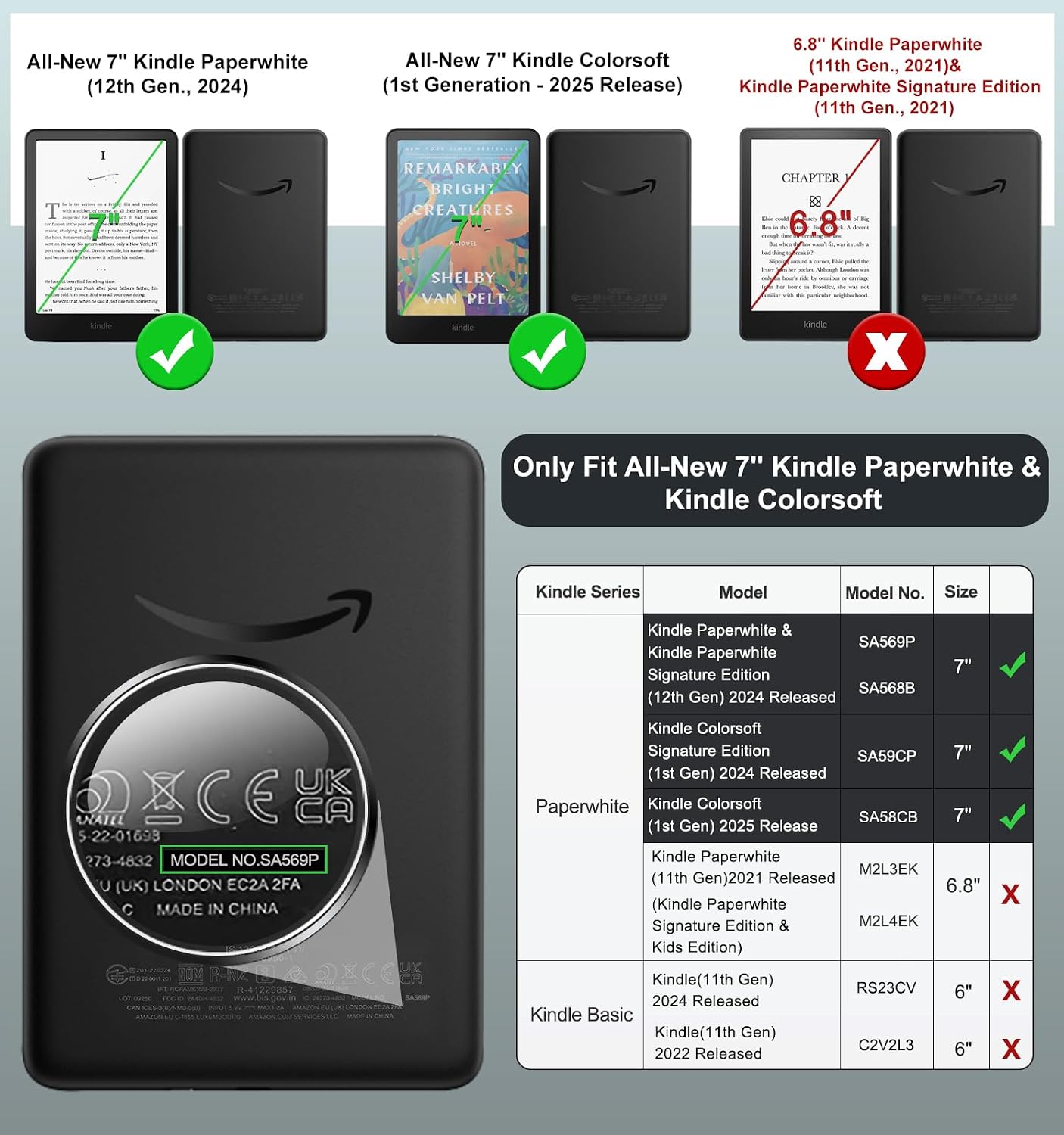 ESTUCHE MOKO PARA KINDLE PAPERWHITE 7' 12ª GEN Y COLORSOFT 2024 NEGRO CUADRO - 2