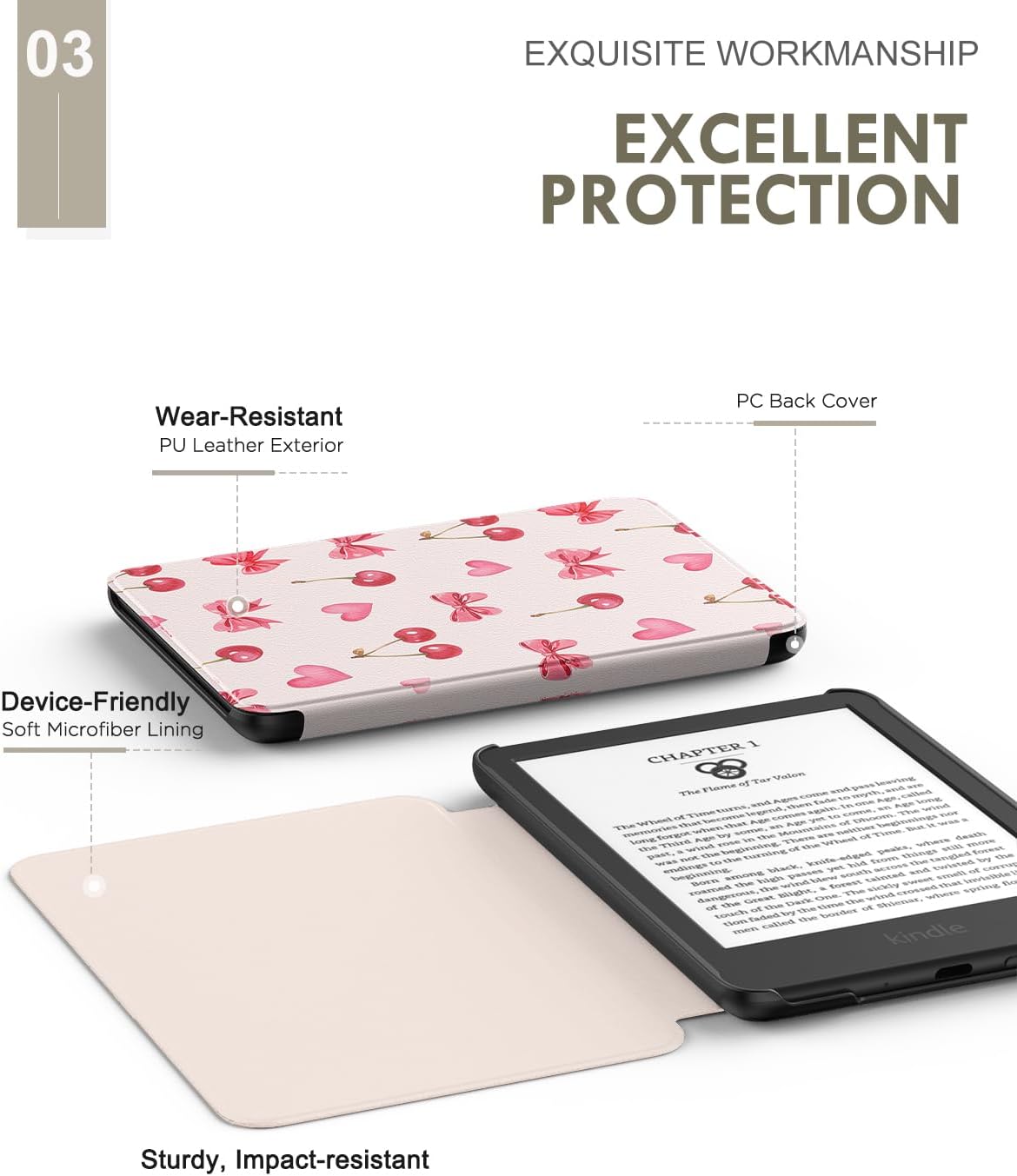 ESTUCHE MOKO PARA AMAZON KINDLE BASIC 6' 11ª GEN 2024/2022 CHERRY BOW - 4