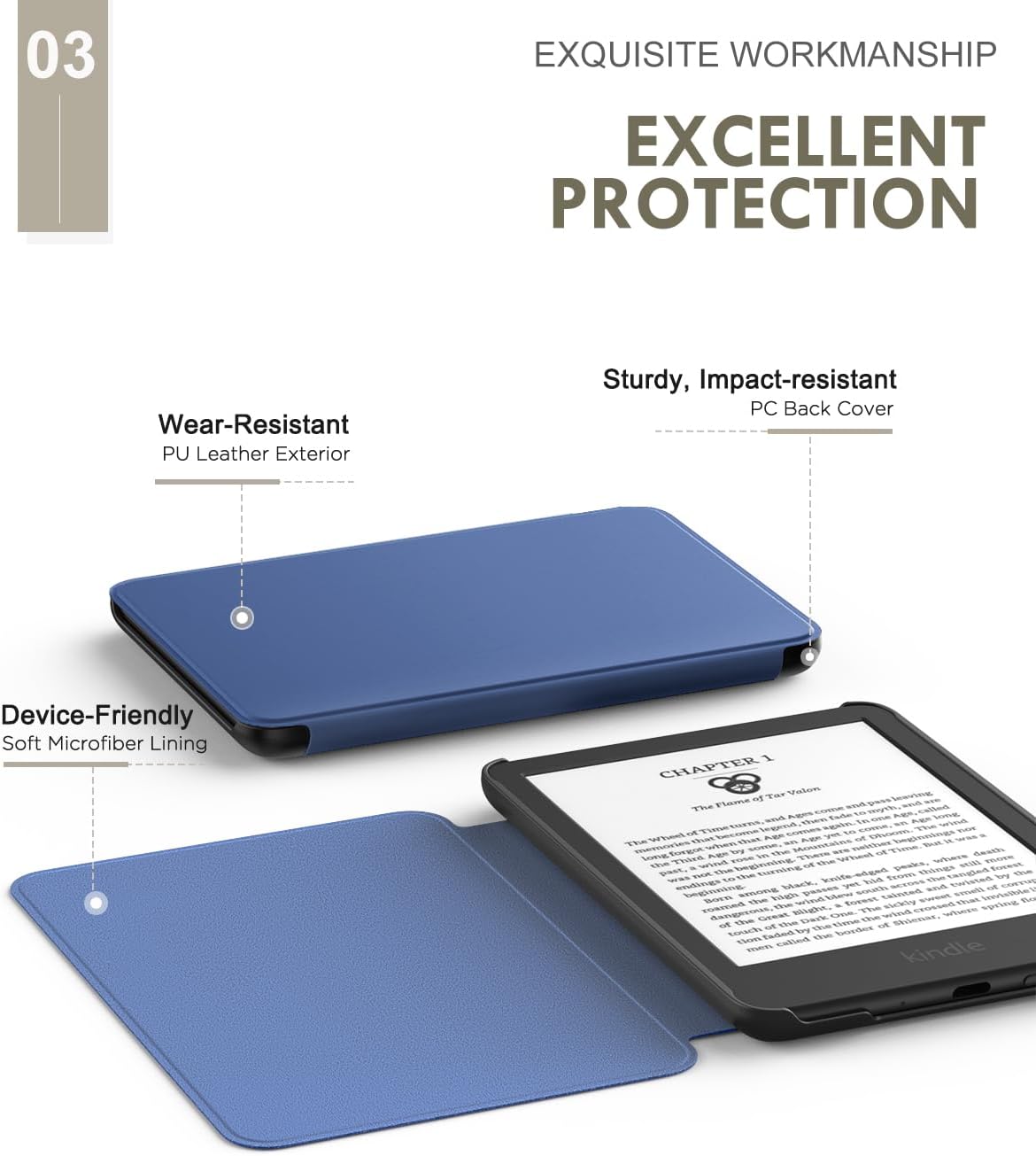 ESTUCHE MOKO PARA AMAZON KINDLE BASIC 6' 11ª GEN 2024/2022 AZUL MARINO - 4