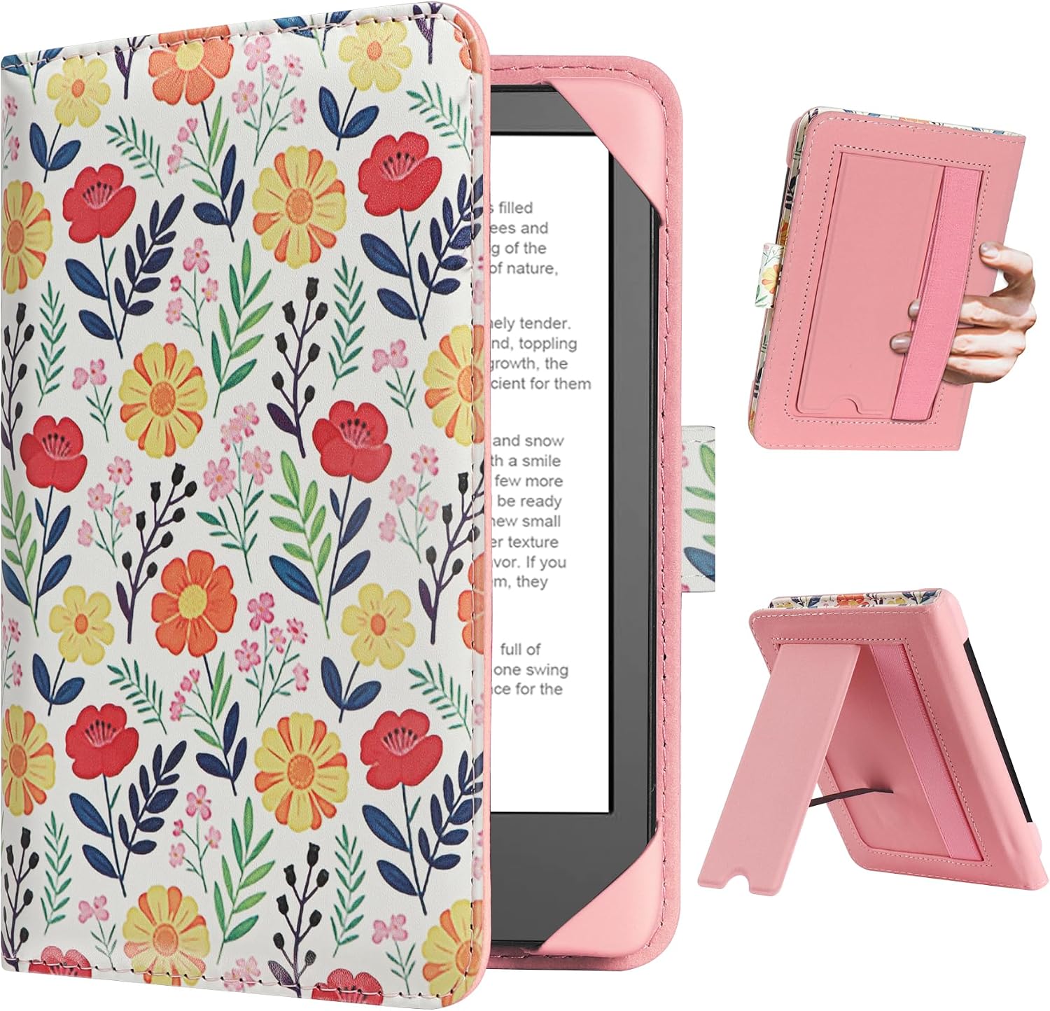 ESTUCHE UNIVERSAL PARA EREADER 6'' HOYIXI CON CORREA DE MANO Y SOPORTE FLORAL - 1