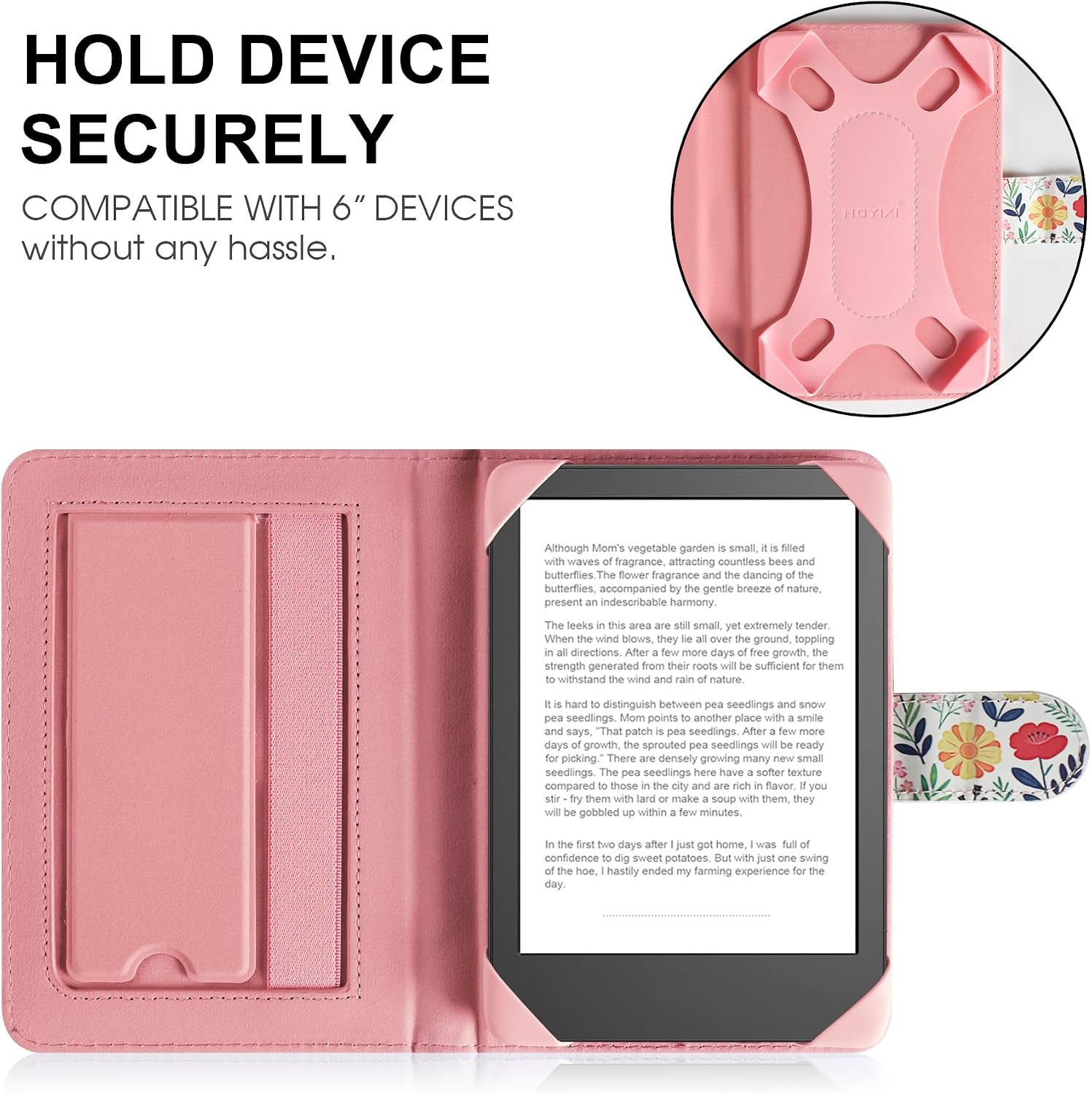 ESTUCHE UNIVERSAL PARA EREADER 6'' HOYIXI CON CORREA DE MANO Y SOPORTE FLORAL - 2