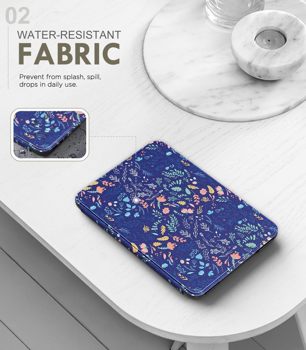 ESTUCHE MOKO PARA AMAZON KINDLE BASIC 6' 11ª GEN 2024/2022 FLORES AZUL - 3