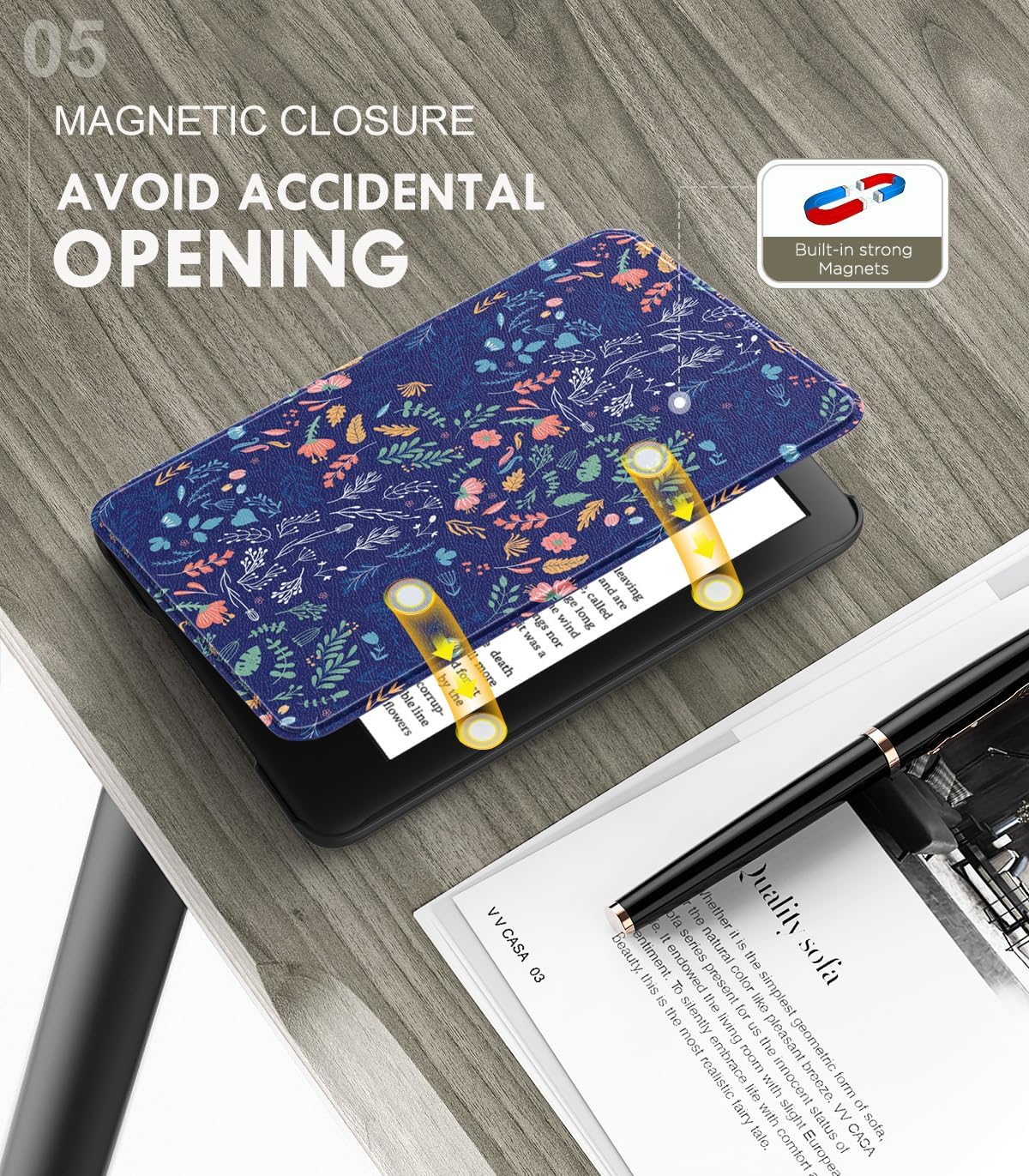 ESTUCHE MOKO PARA AMAZON KINDLE BASIC 6' 11ª GEN 2024/2022 FLORES AZUL - 5